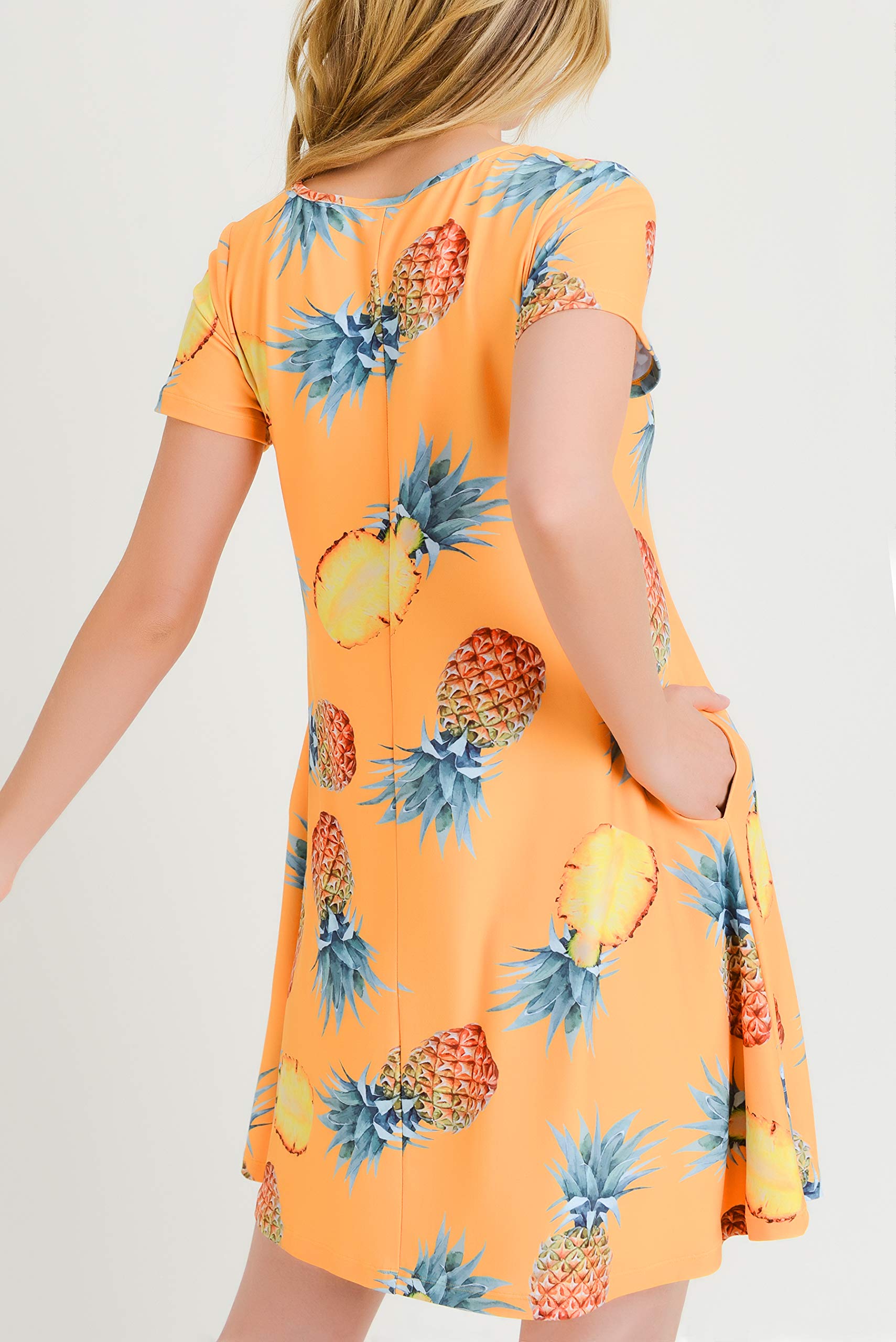 ICONOFLASH Women's Floral Print Casual Summer Dress with Pockets - Short Sleeve Comfortable A-Line Dress for Beach, Vacation & Daily Wear