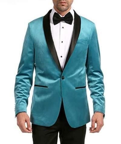 Enzo Collection Turquoise Velvet Slim Fit Shawl Lapel Tuxedo Blazer for Men - Perfect for Weddings, Prom & Formal Events | Luxury Velvet Dinner Jacket