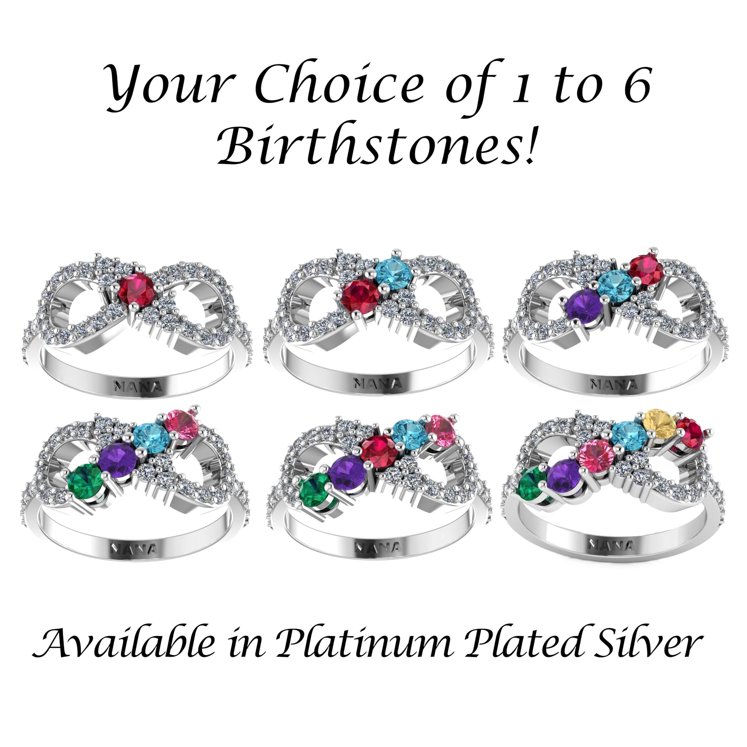 Infinity Mothers Ring with 1-6 Simulated Birthstones in Sterling Silver, 10K or 14K Gold - Perfect Gift for Mom, Grandma & Anniversary - Central Diamond Center