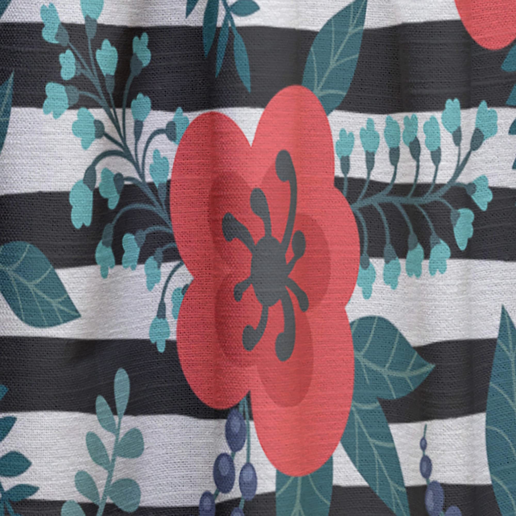 DesignQ Thermal Insulated Curtains - Red Floral Pattern with Leaves, Branches and Berries - Single Panel 52x63 Inches for Bedroom & Living Room - Energy Saving & Blackout Drapes for Home Decor