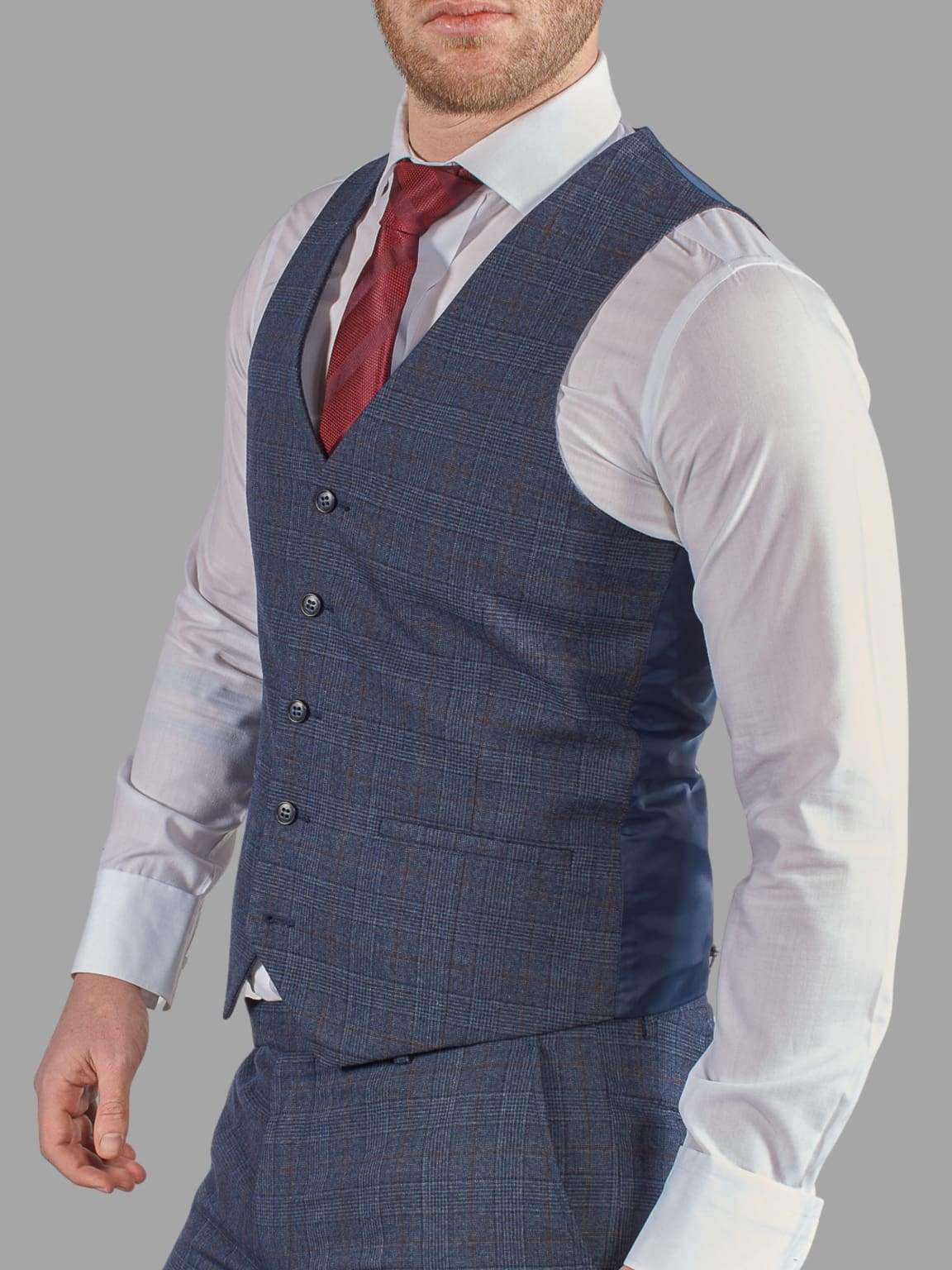 Harry Brown Finley Navy Check 3 Piece Suit for Men - Premium Wool Blend Business Formal Attire - Perfect for Weddings, Office Meetings & Special Occasions