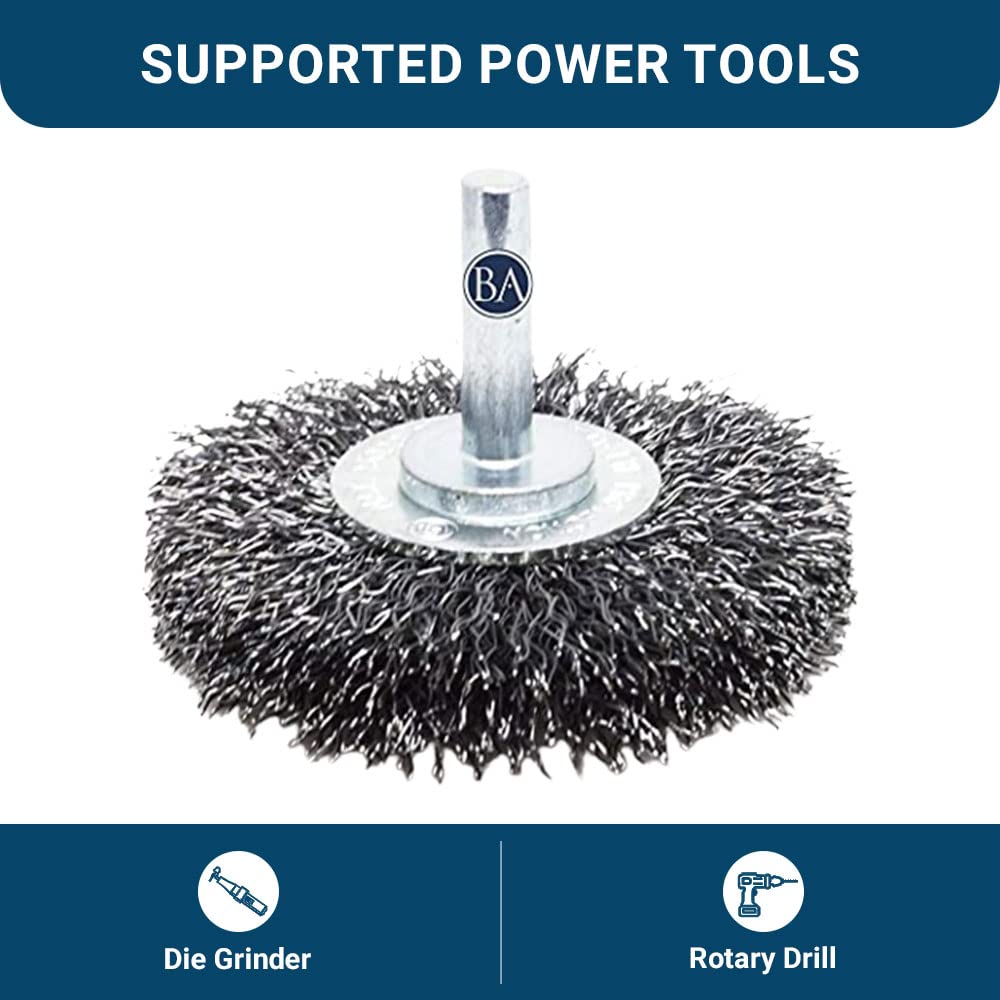 Benchmark Abrasives 2.5 Inch Crimped Wire Wheel for Drill - 1/4