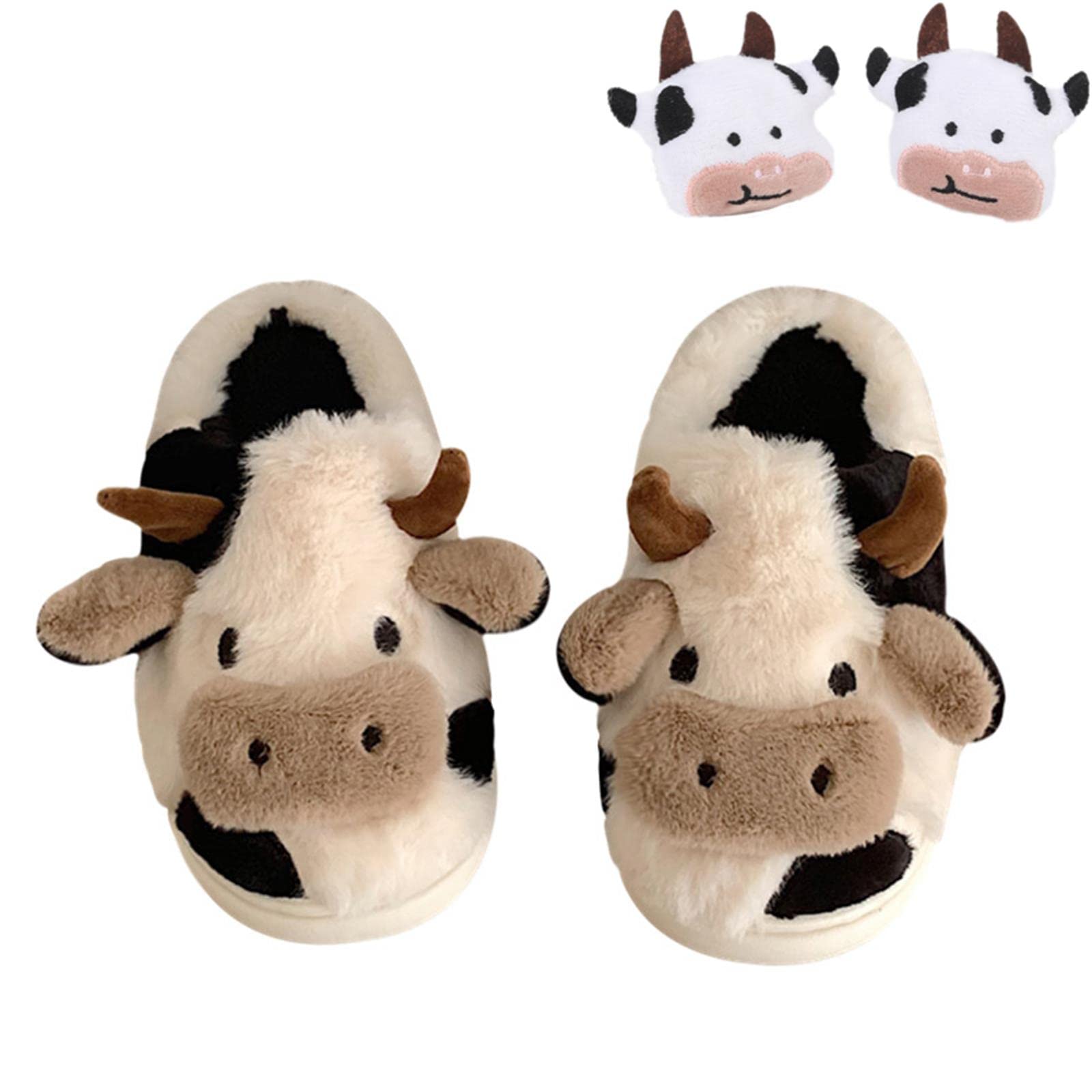 MIXILU Women's Cartoon Cow Cotton Slippers - Soft Cozy Fuzzy Animal House Shoes for Winter, Indoor & Outdoor Use - Perfect for Home, Lounge, and Dorm Comfort