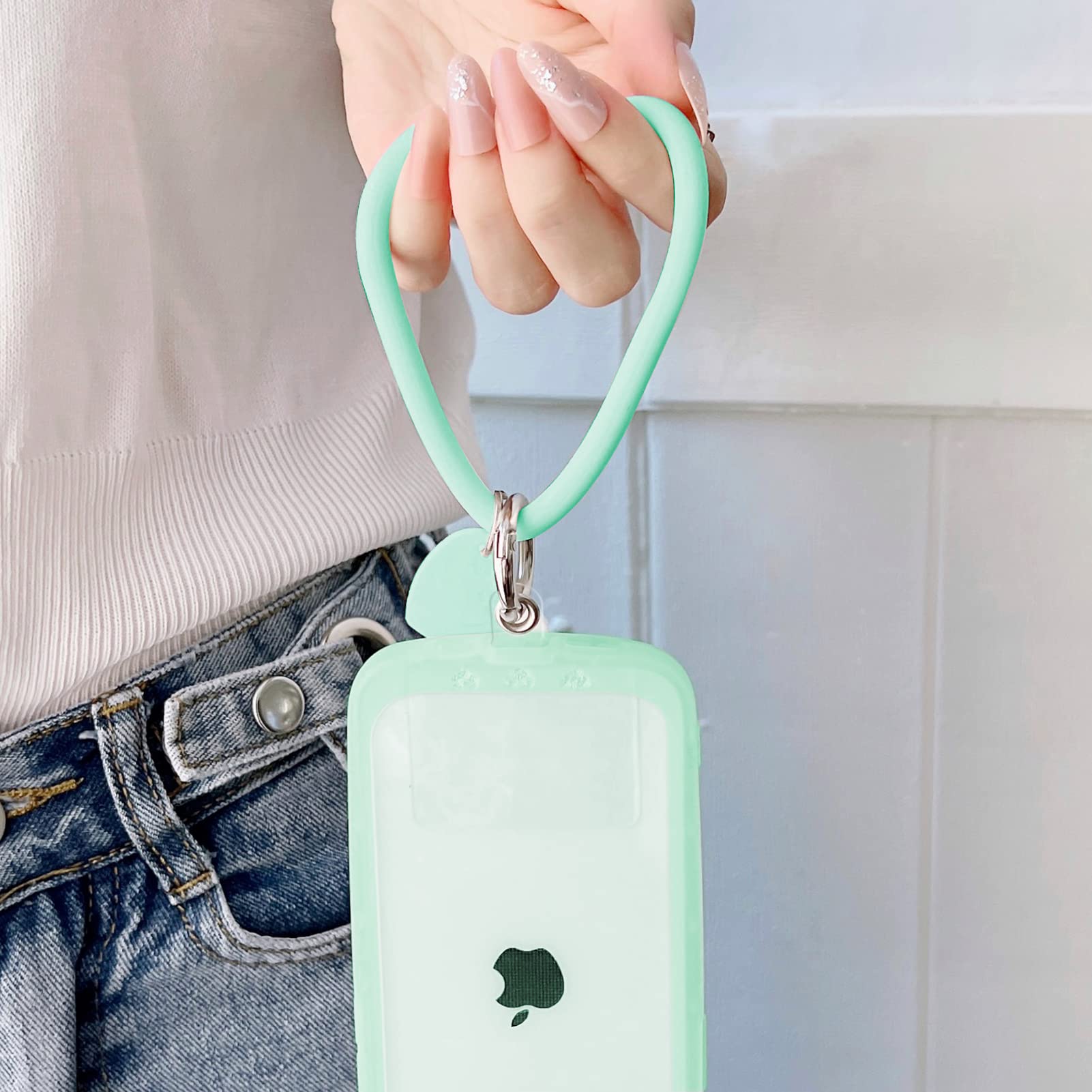 Silicone Heart Loop Phone Lanyard - Adjustable Wrist Strap with Keychain Holder - Universal Phone Case Anchor Compatible with All Smartphones (Beige) - Perfect for Work, Travel, and Outdoor Activities