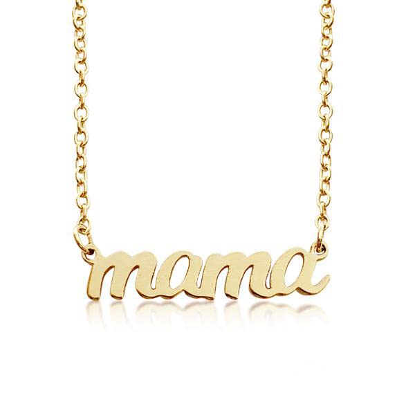 TINY TAGS Mama Script Nameplate Necklace - Personalized Gold or Silver Pendant for Moms - 14-16