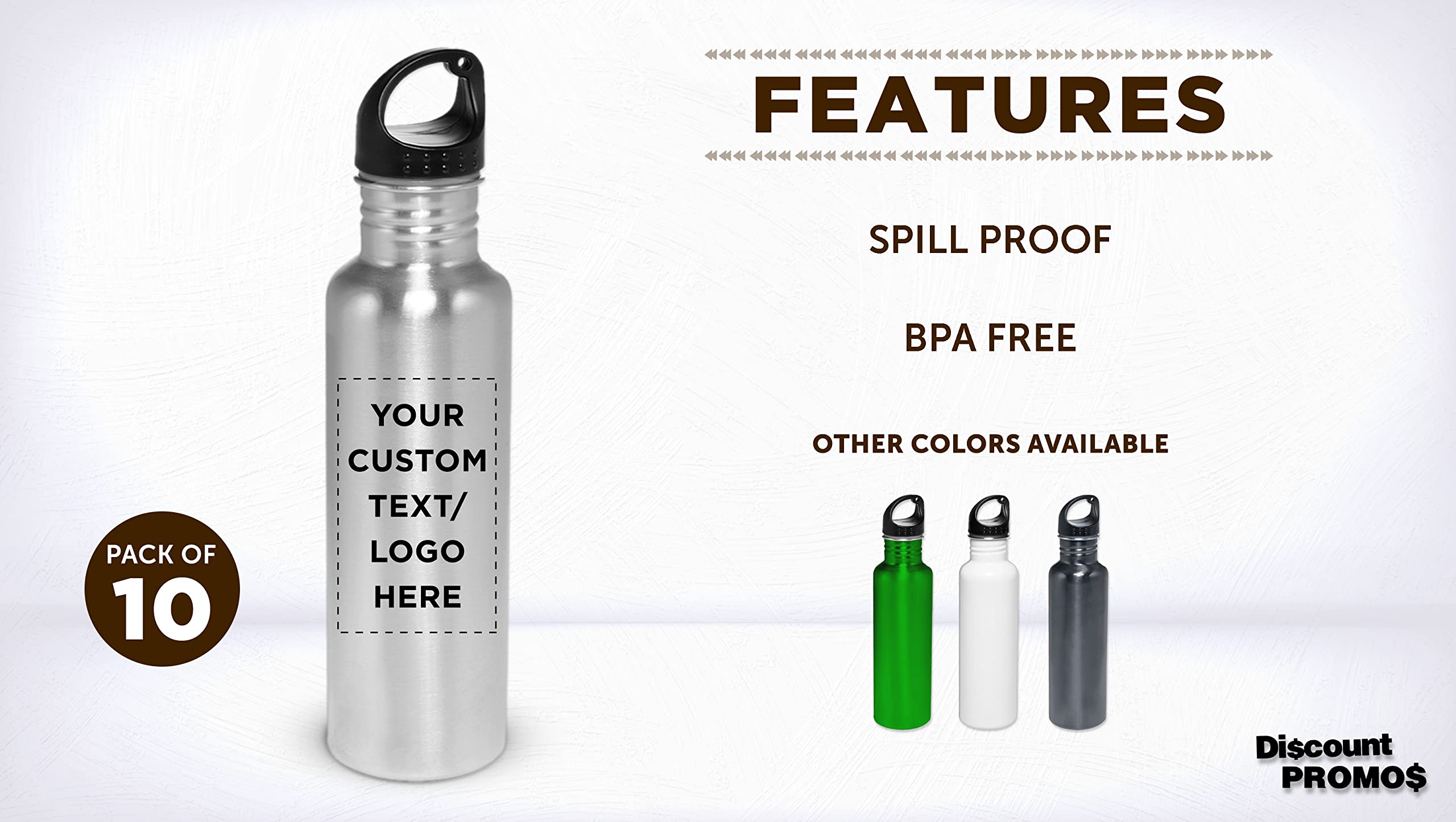 Custom Stainless Steel Water Bottles 26oz (Set of 10) - Personalized Bulk Pack, Reusable & Leak Proof - Ideal for Gym, Hiking, Camping, Outdoor Sports - Silver | Perfect for Team Gifts, Corporate Events & Eco-Friendly Hydration
