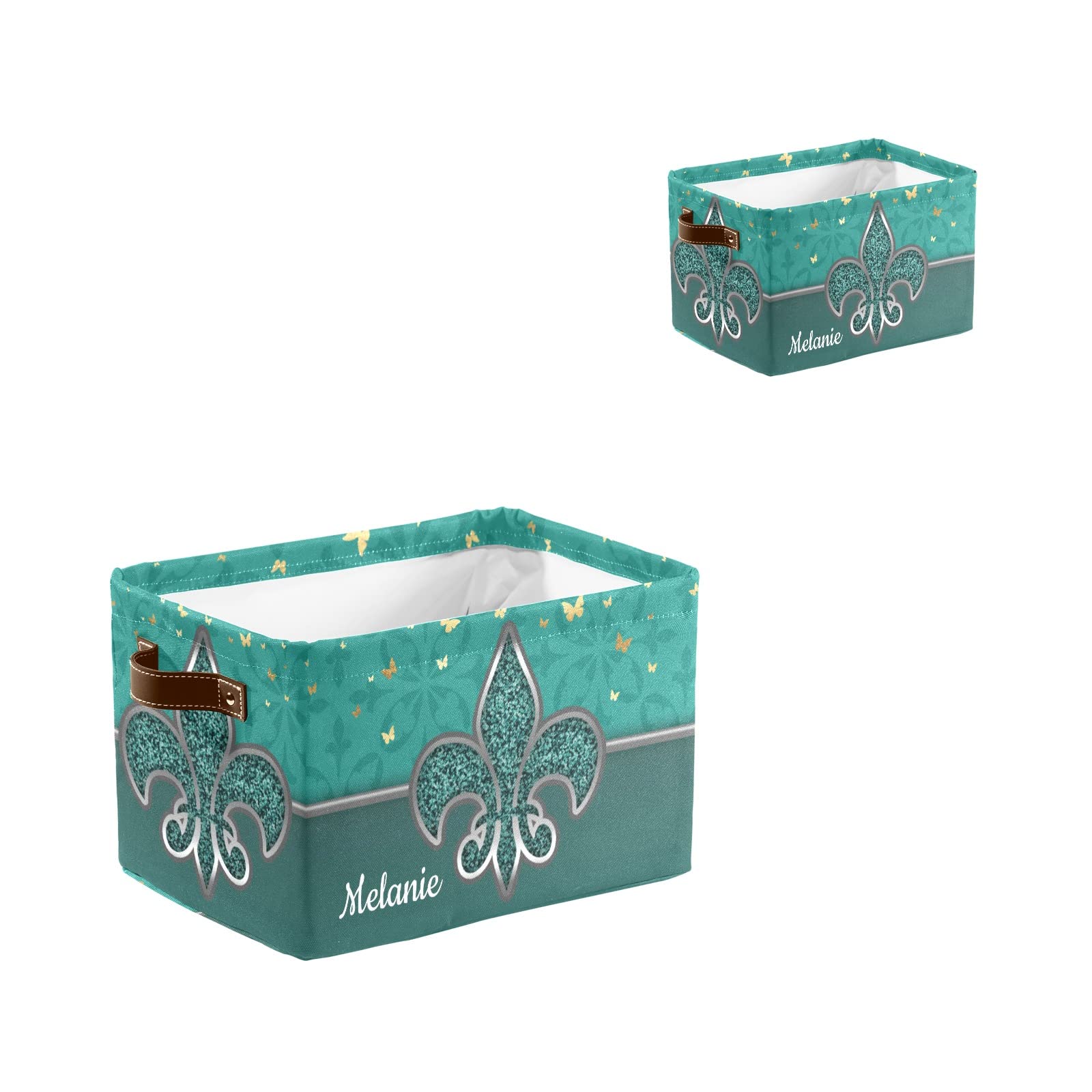 Personalized Butterfly Glitter Floral Canvas Storage Bin with Name - Foldable Toy Basket, Closet Organizer & Bedroom Decor Hamper with Handles (1 Pack) - Perfect for Kids' Room, Nursery & Home Organization