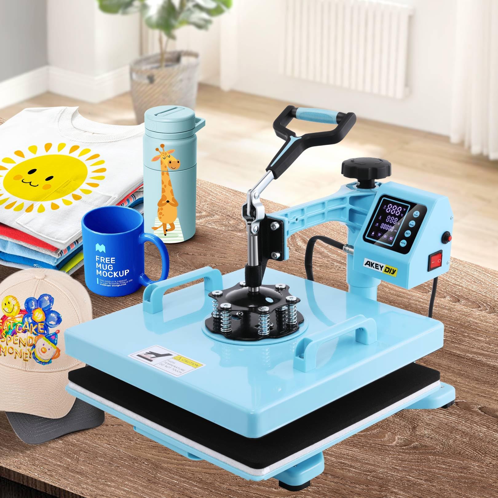 WHUBEFY 15x15 Inch Heat Press Machine - 8-in-1 Digital Sublimation Transfer Press with 30oz Tumbler Attachment for T-Shirts, Mugs, Caps & Plates (1400W) | Perfect for DIY Crafts, Custom Apparel & Small Business Printing