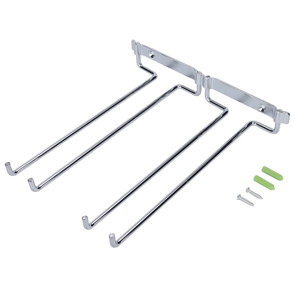 FIYO Under Cabinet Wine Glass Rack - Stainless Steel Stemware Holder for Kitchen & Bar - Wall Mount Double Row Hanging Organizer - Perfect for Storing Wine Glasses, Champagne Flutes & Cocktail Cups in Small Spaces