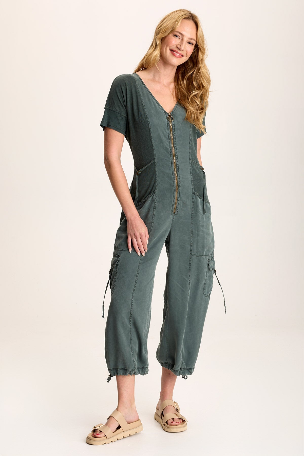 Naveen Women's Short Sleeve Twill Banded Jumpsuit - Casual Summer Romper for Beach, Travel & Everyday Wear