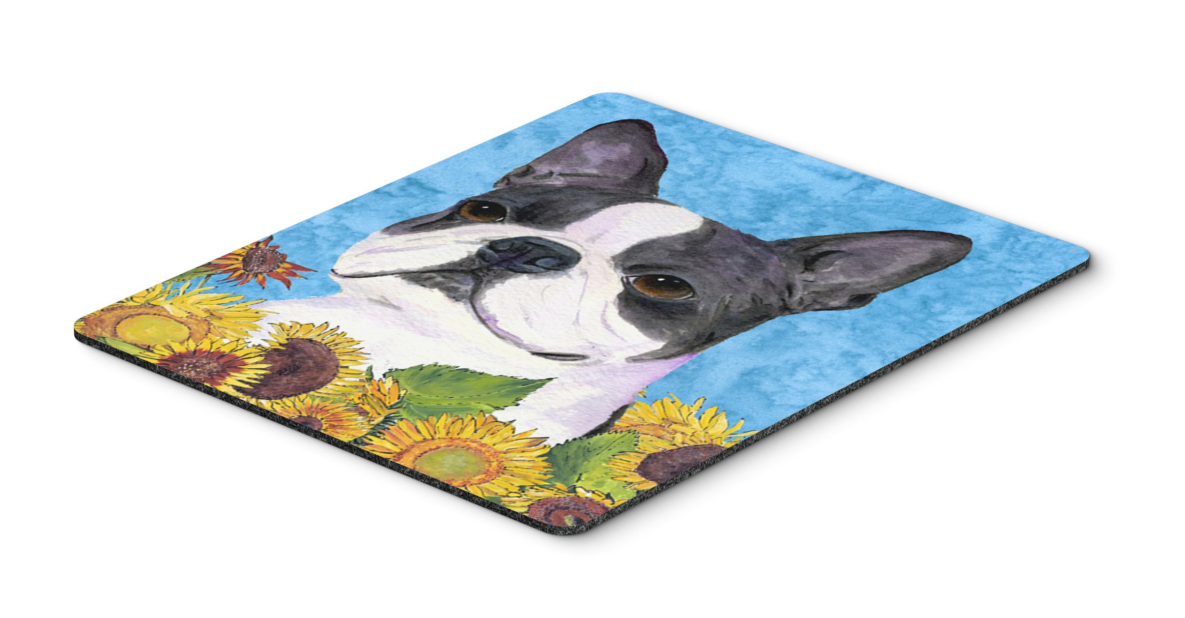 Boston Terrier in Summer Flowers Mouse Pad - Large Washable Non-Slip Desk Mat for Home Office, Gaming & Computer Work | Cute Dog-Themed Mousepad for Laptop & PC Use