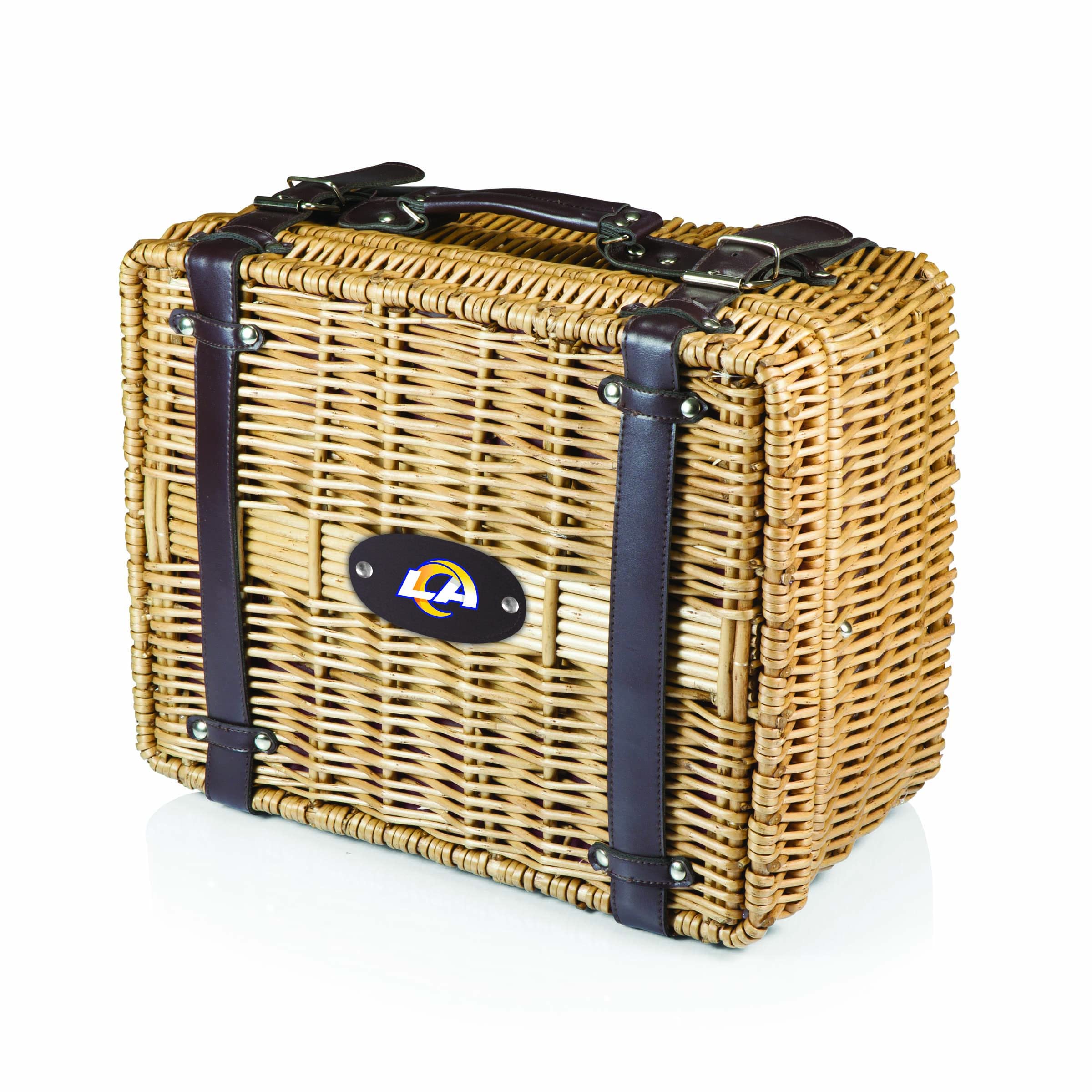 PICNIC TIME NFL Champion Picnic Basket for 2 - Wicker Picnic Basket Set with Plates, Utensils & Blanket (Black/Brown) - Perfect for Outdoor Dining, Football Tailgating & Romantic Picnics