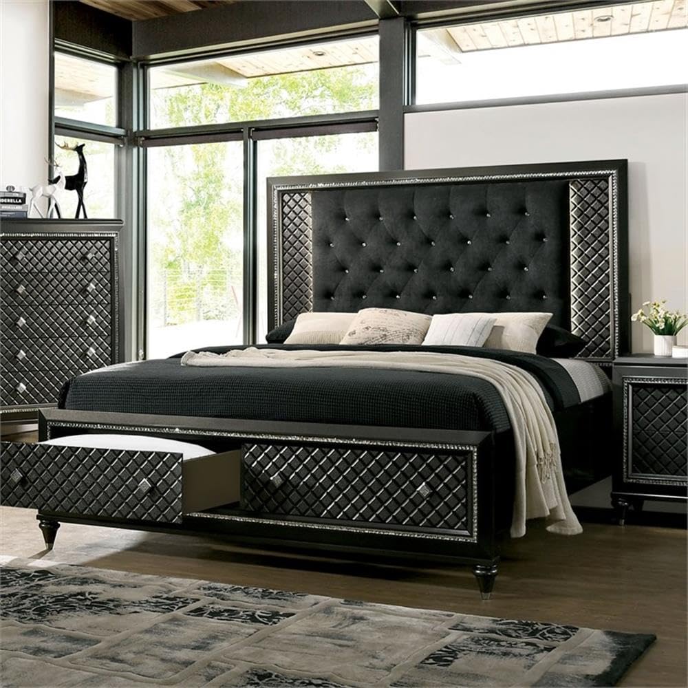 Furniture of America Braylene Wood Queen Bed with LED Lights in Metallic Gray - Modern Bedroom Furniture for Stylish Home Decor