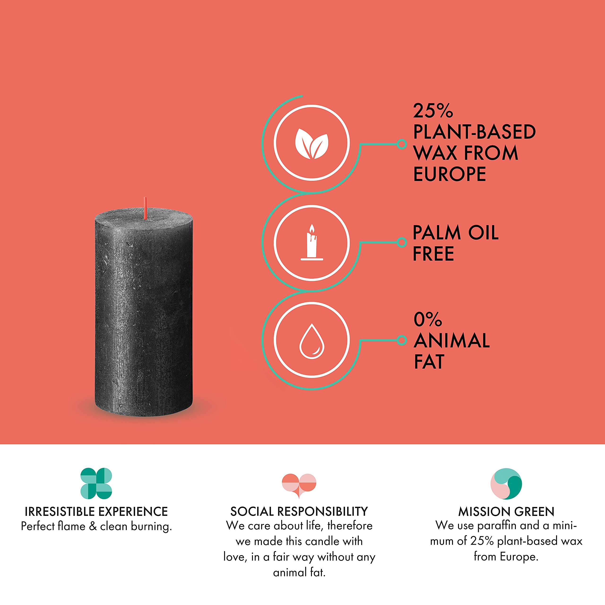 BOLSIUS Anthracite Black Shimmer Metallic Pillar Candles 4 Pack - 2.75 x 5 Inches - Unscented Dripless 60-Hour Burn Time - Premium European Quality Plant-Based Wax Candles for Wedding, Dinner Party, Holiday & Home Decor