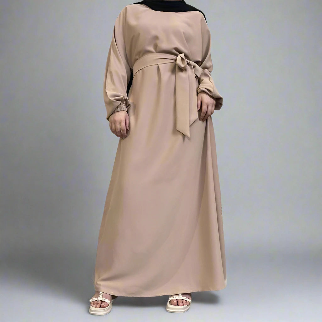 14 Color Options Elasticized Cuff Nida Abaya Dress With Pocket - Modest Muslim Dress for Prayer, Eid & Special Occasions
