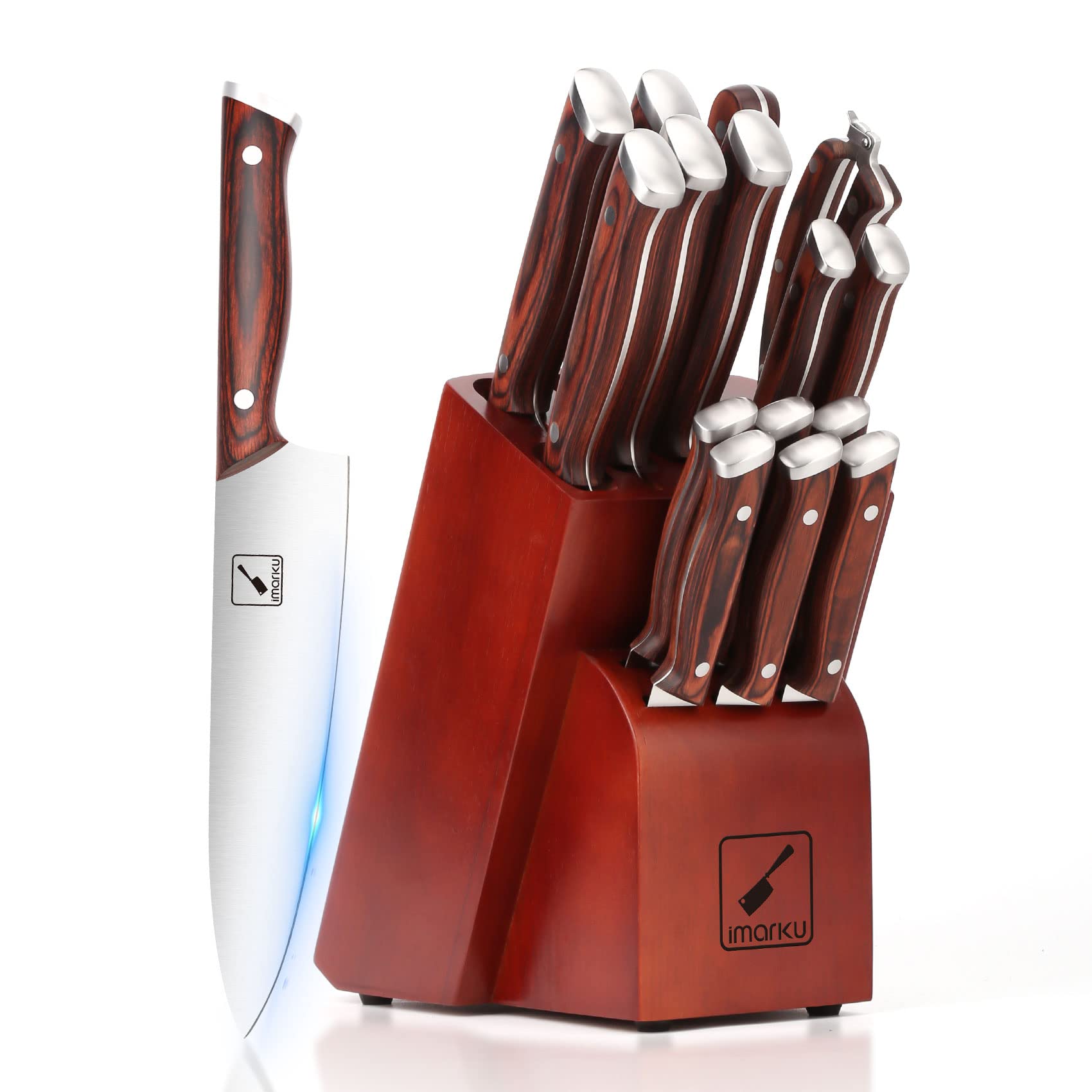 Imarku 16-Piece Japanese Kitchen Knife Set - Ultra Sharp High Carbon Stainless Steel Chef Knives with Knife Block & Sharpener - Perfect for Home Cooking, Professional Chefs & Food Preparation