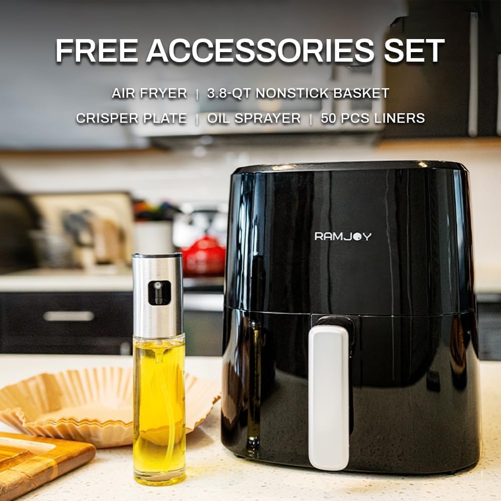 3.8QT Digital Air Fryer for 1-2 People - 8-in-1 Functions (Air Fry, Roast, Bake, Broil) with Preheat & Shake Reminder, Nonstick Dishwasher-Safe Basket - Compact Black Air Fryer for Healthy Cooking, Small Kitchen & Apartment Living