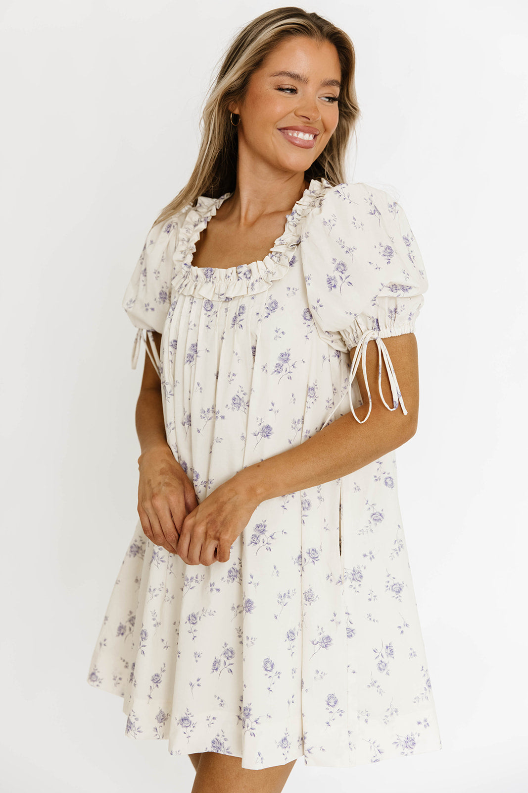 Minnie 100% Cotton Floral Babydoll Dress in Ivory - Cute & Comfortable Summer Dress for Women, Girls | Perfect for Beach, Party, Vacation & Casual Wear
