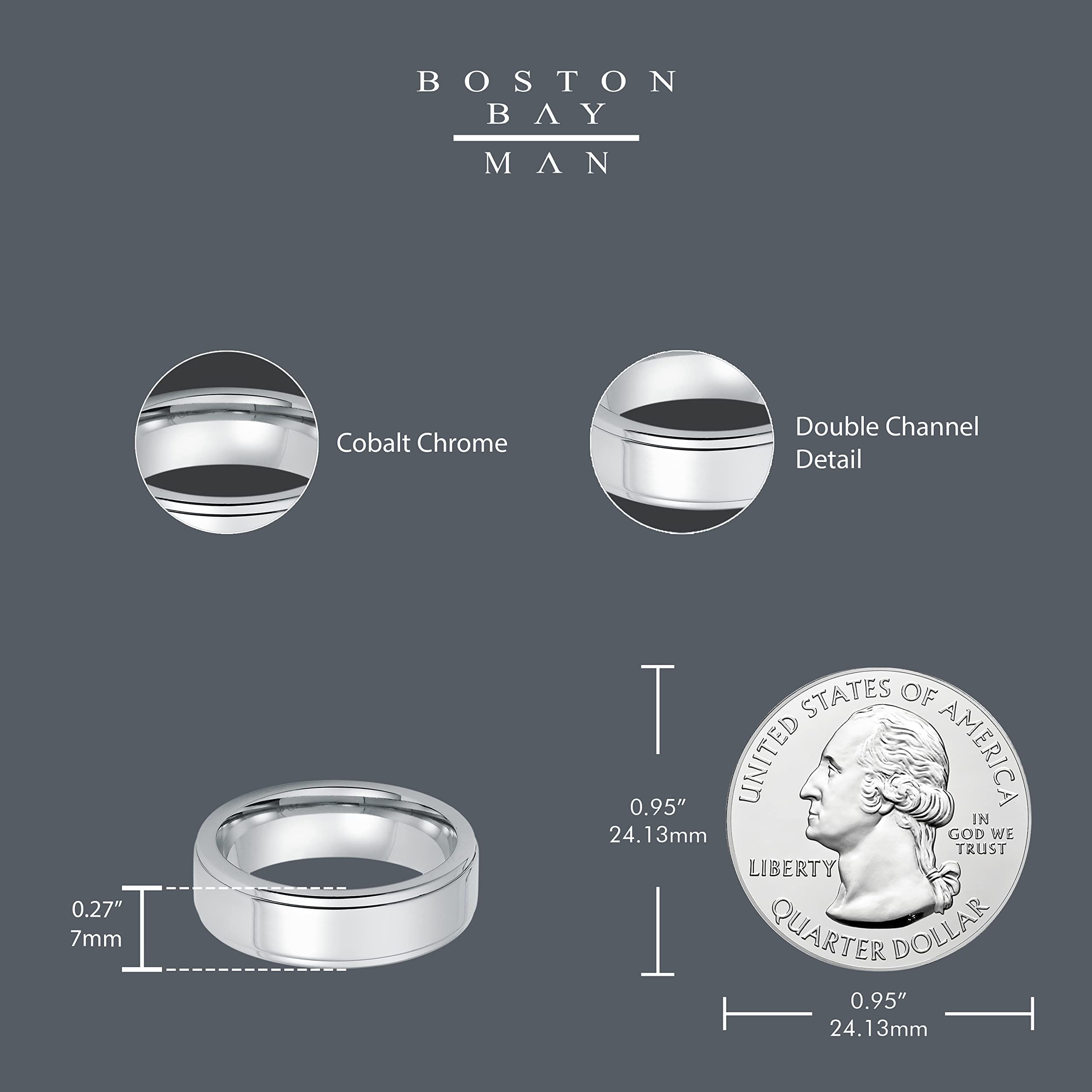 Boston Bay Diamonds Silver Cobalt Chrome Unisex Comfort Fit Wedding Band - 6mm & 7mm Sizes for Men & Women - Fashion Ring for Everyday Wear, Anniversary Gift & Special Occasions