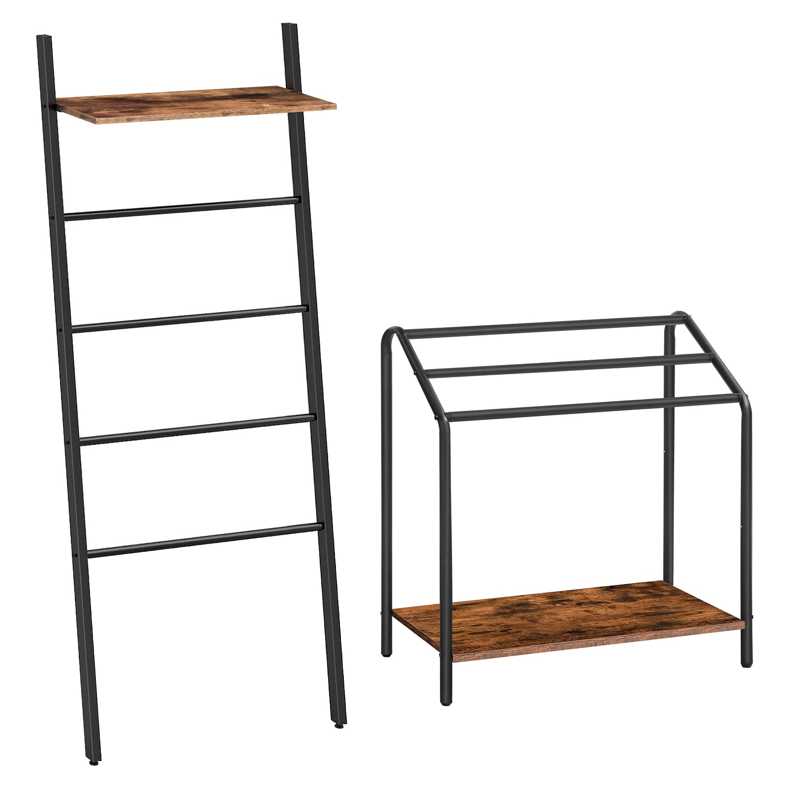 HOOBRO 5-Tier Blanket Ladder & Storage Shelf - Freestanding Leaning Quilt Rack, Metal Towel Stand for Bedroom, Bathroom, Laundry Room - Perfect for Organizing Blankets, Towels & Home Decor