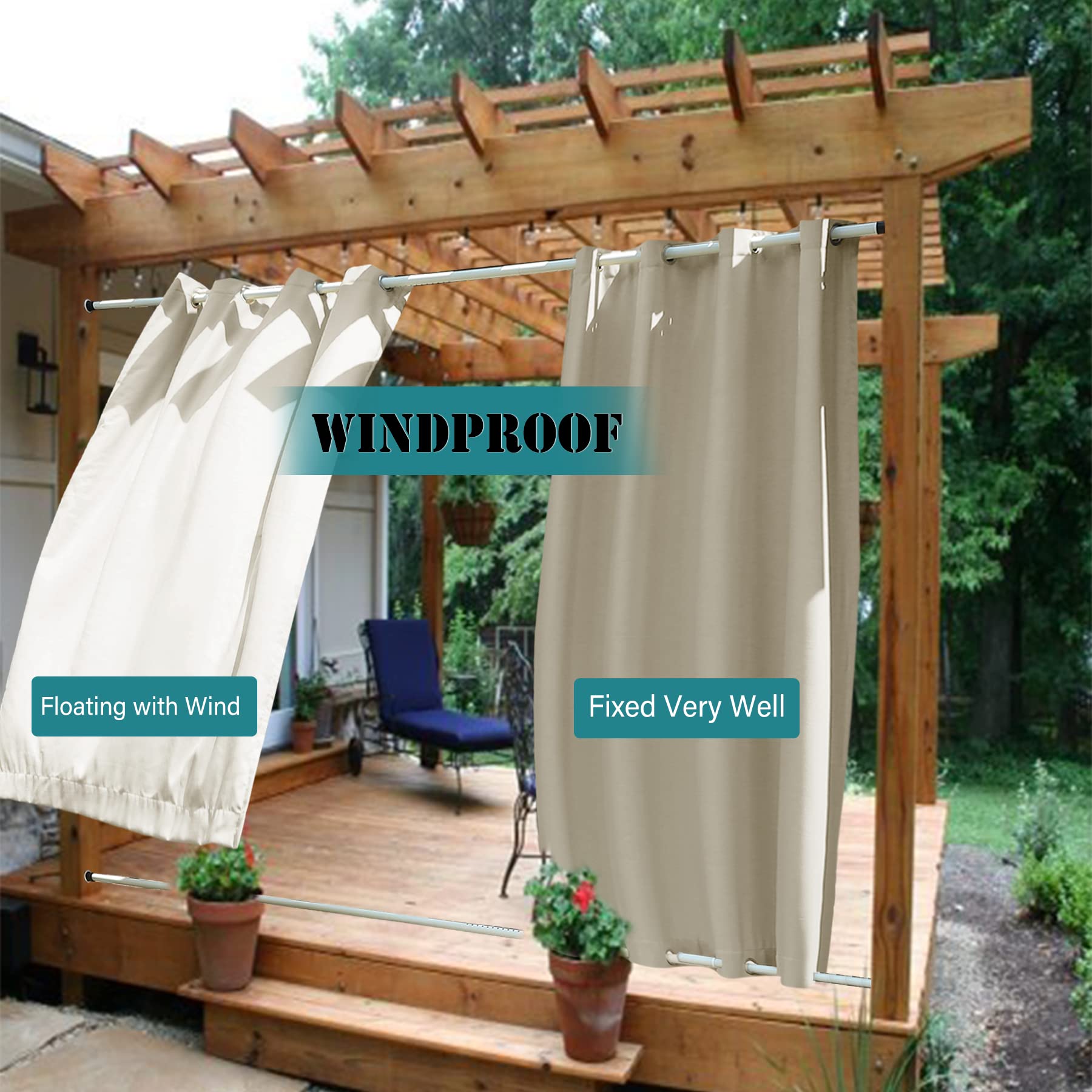 Waterproof Beige Outdoor Curtains 120