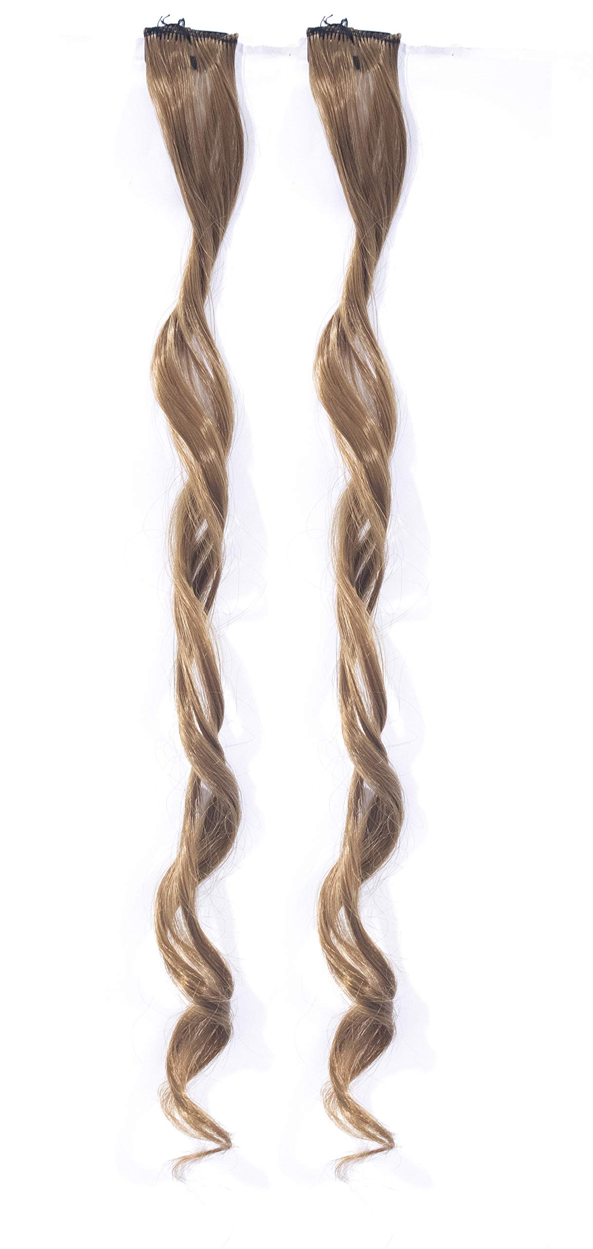 Kabello Clip-On Colored Streak Hair Extensions for Women - 2-Piece Curly Hair Highlight Extensions in Medium Brown | Perfect for Parties, Cosplay & Daily Styling