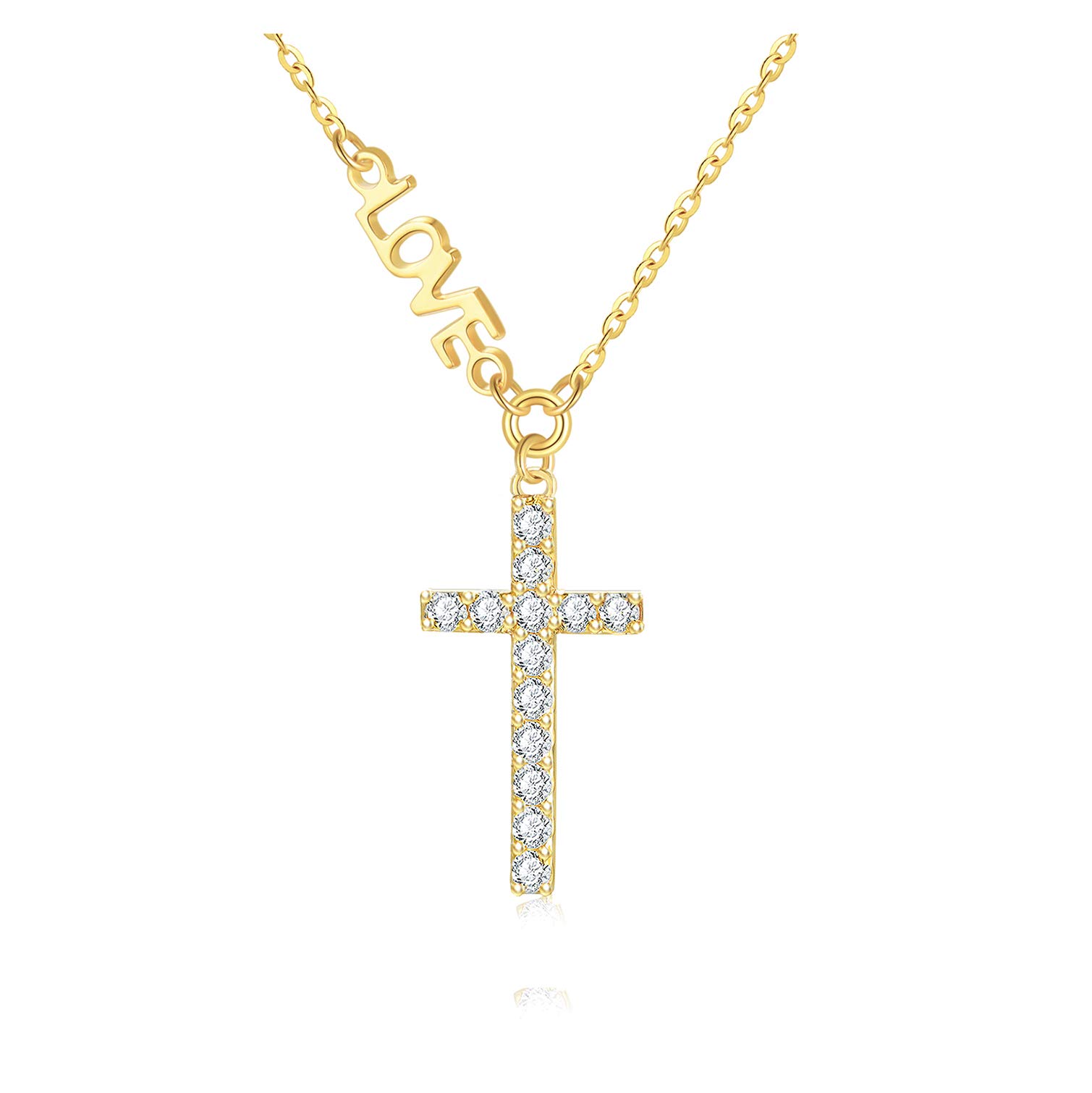14K Gold Moissanite Cross Necklace for Women - 16