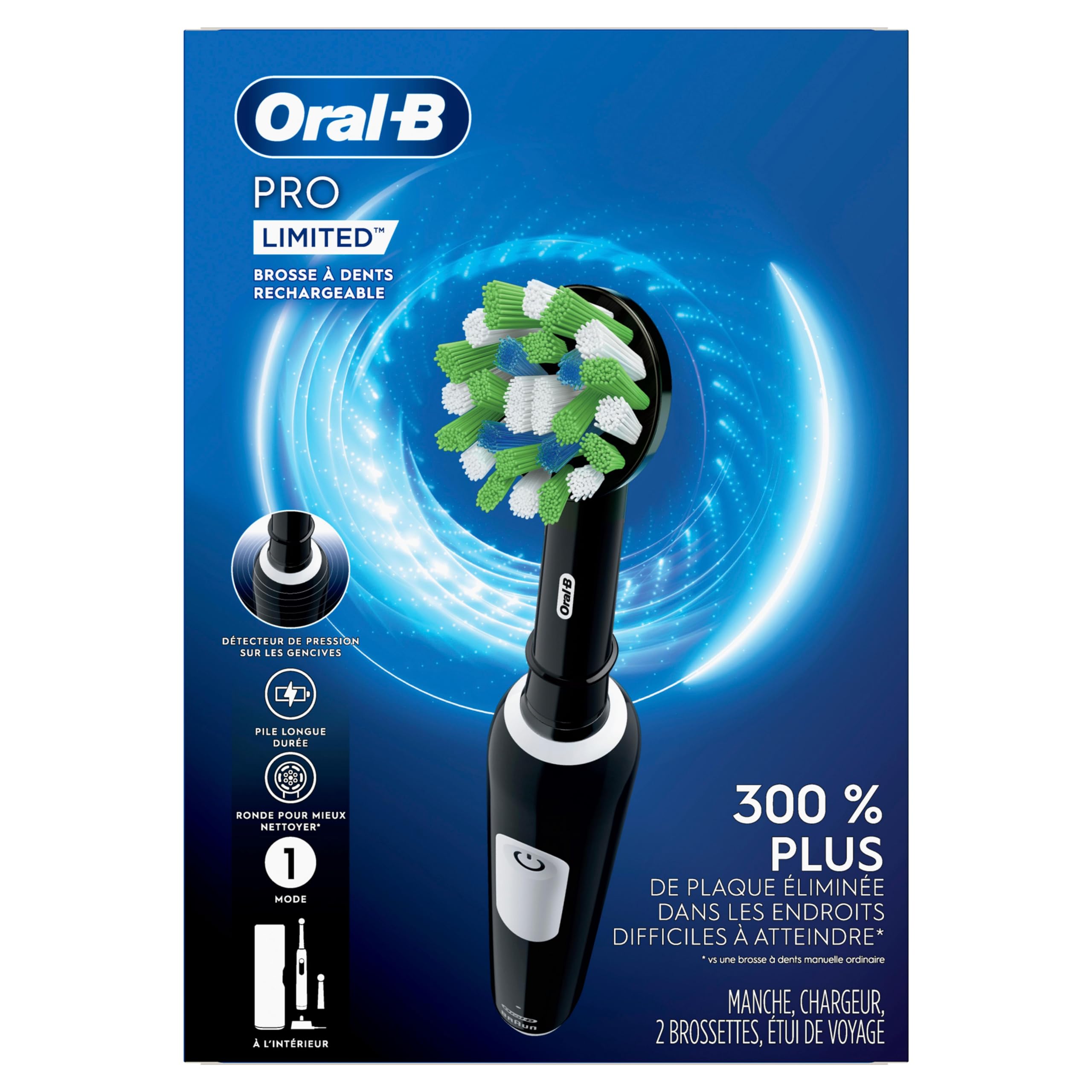 Oral-B Pro Limited Edition Rechargeable Electric Toothbrush - Black, Includes 2 Brush Heads & Travel Case - Perfect for Home Use, Travel, and Daily Oral Care