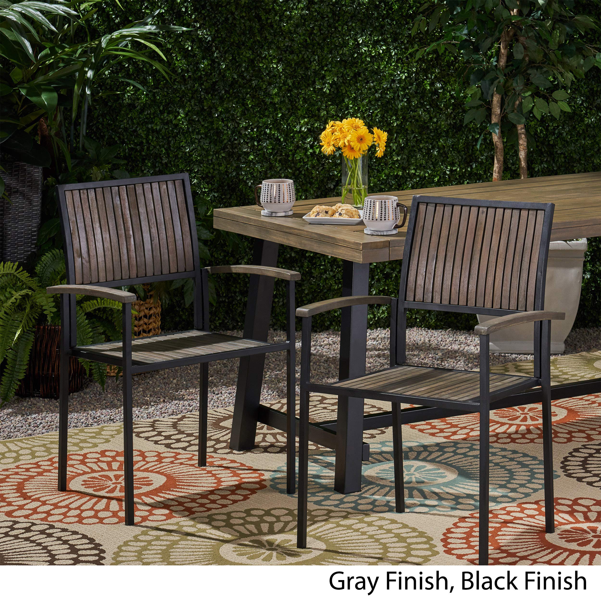 Premium Patio Dining Chairs Set - Gray & Black Weather-Resistant Outdoor Furniture for Garden, Deck, Poolside & Backyard Relaxation