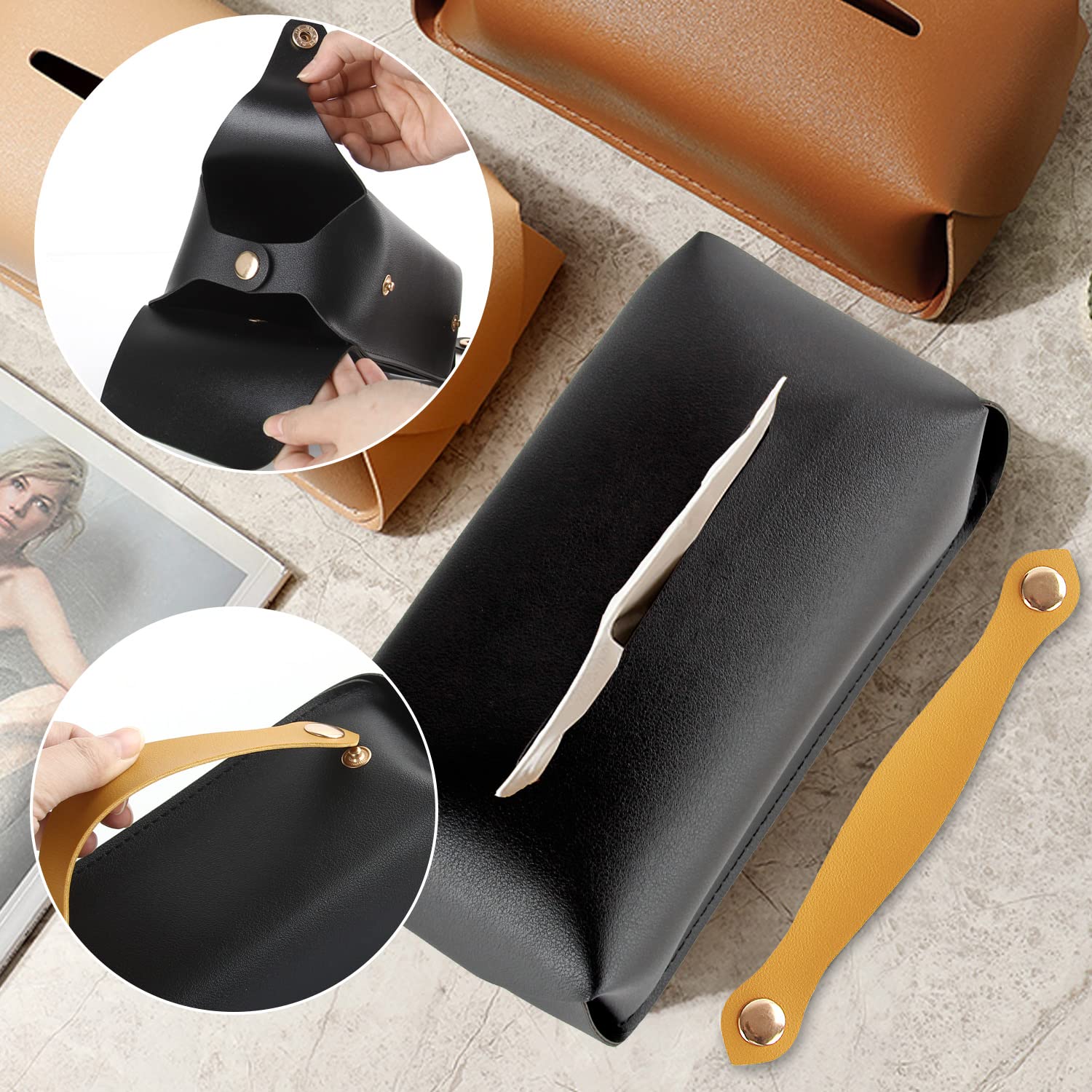 Premium PU Leather Wall-Mounted Tissue Box Holder - Waterproof & Durable for Bathroom, Vanity, Office & Car - Space-Saving Home & Office Organizer (Perfect for Countertops, Nightstands & Vehicle Consoles)