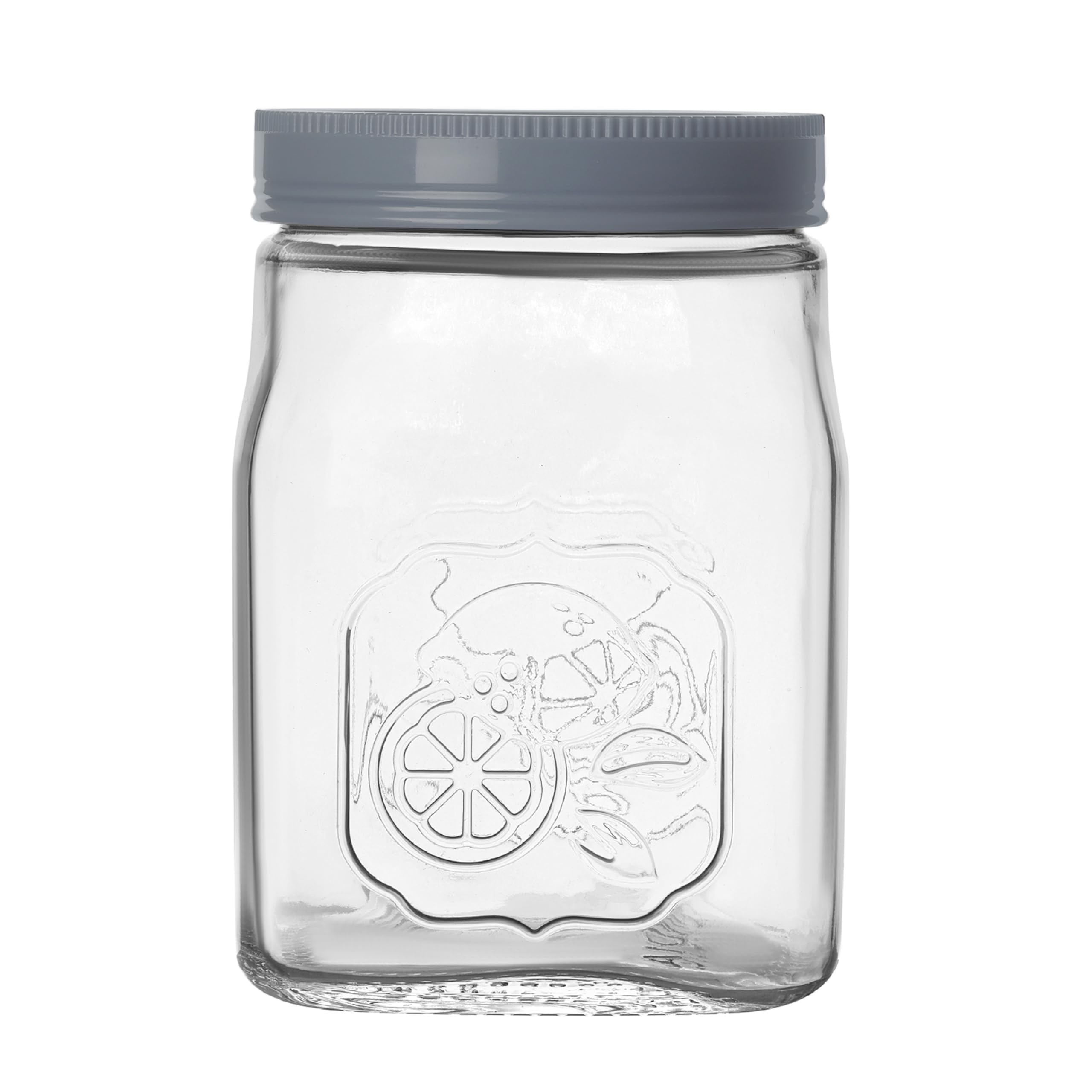 Premium Glass Canister with Airtight Silver Metal Lid - 1500ml Grey Food Storage Container for Kitchen Pantry, Dry Fruits, Spices & Coffee | Ideal for Home Organization & Meal Prep