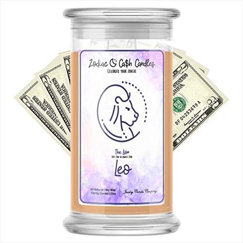 Leo Zodiac Cash Money Candles - 21oz Unscented Soy Jar Candle with Surprise Cash Prize ($2-$2,500) | Perfect for Birthday Gifts, Home Decor & Zodiac-Themed Parties