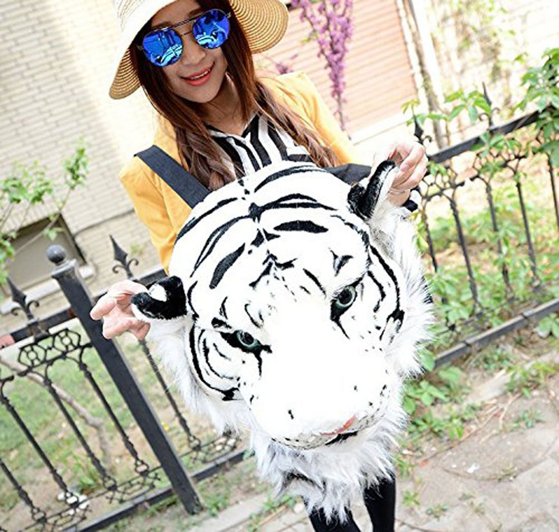 3D Animal Head Backpack - Tiger/Lion/Leopard/Bear Design with Wall Mount (White Tiger) - Perfect for Cosplay, Halloween Costumes & Unique Gifts