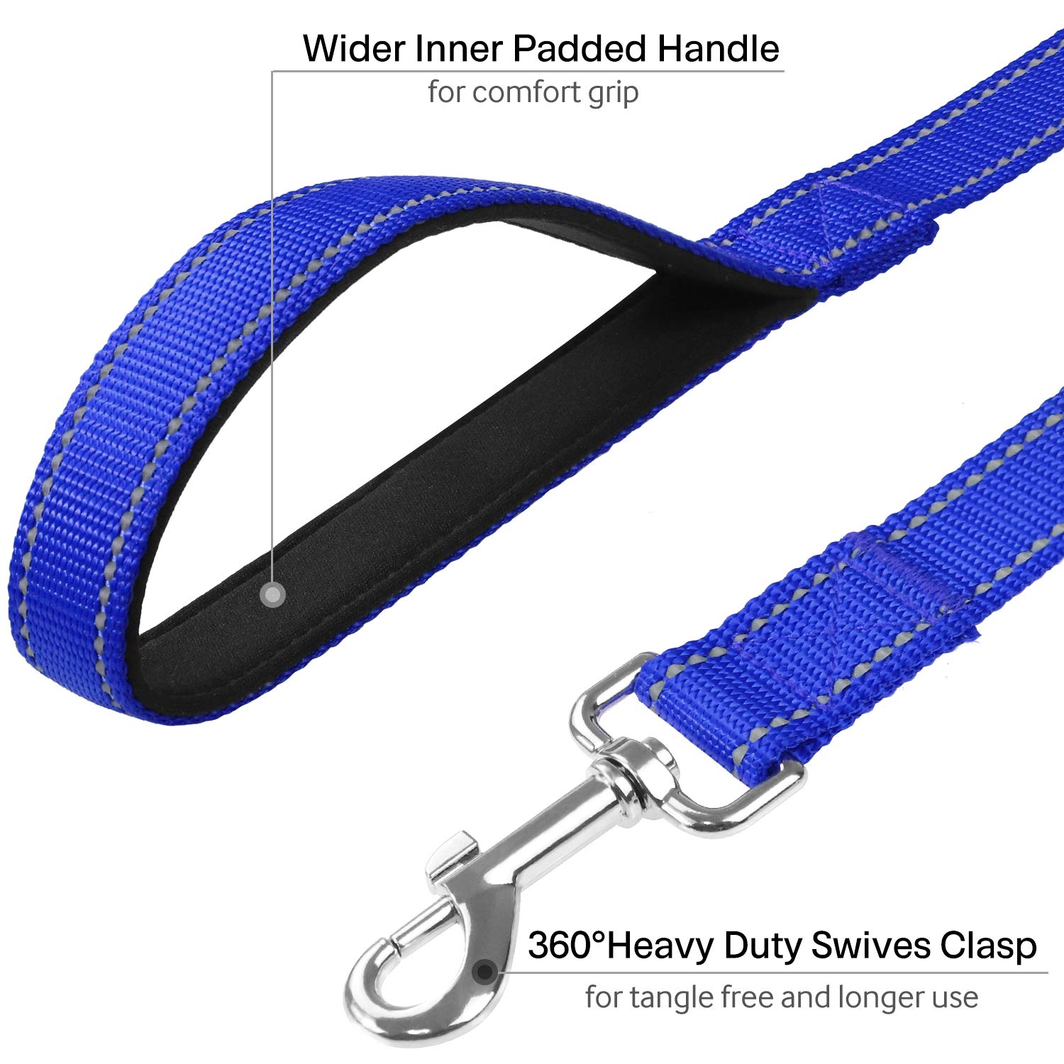 4FT Reflective Dog Leash with Soft Padded Handle - 1 Inch Wide Training & Walking Lead for Large & Medium Dogs (Royal Blue) | Perfect for Night Walks, Jogging, and Outdoor Adventures