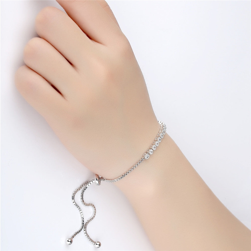 MABELLA 925 Sterling Silver Round Cubic Zirconia Adjustable Bolo Bracelet for Women & Girls - Elegant Gift for Birthday, Anniversary & Special Occasions