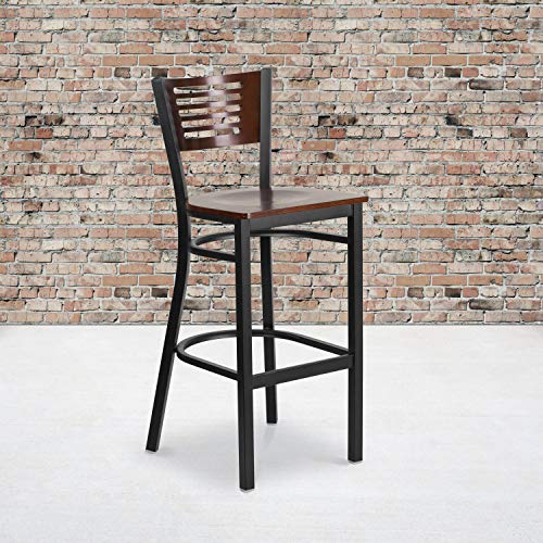 Walnut Wood Back/Walnut Wood Seat/Black Metal Frame