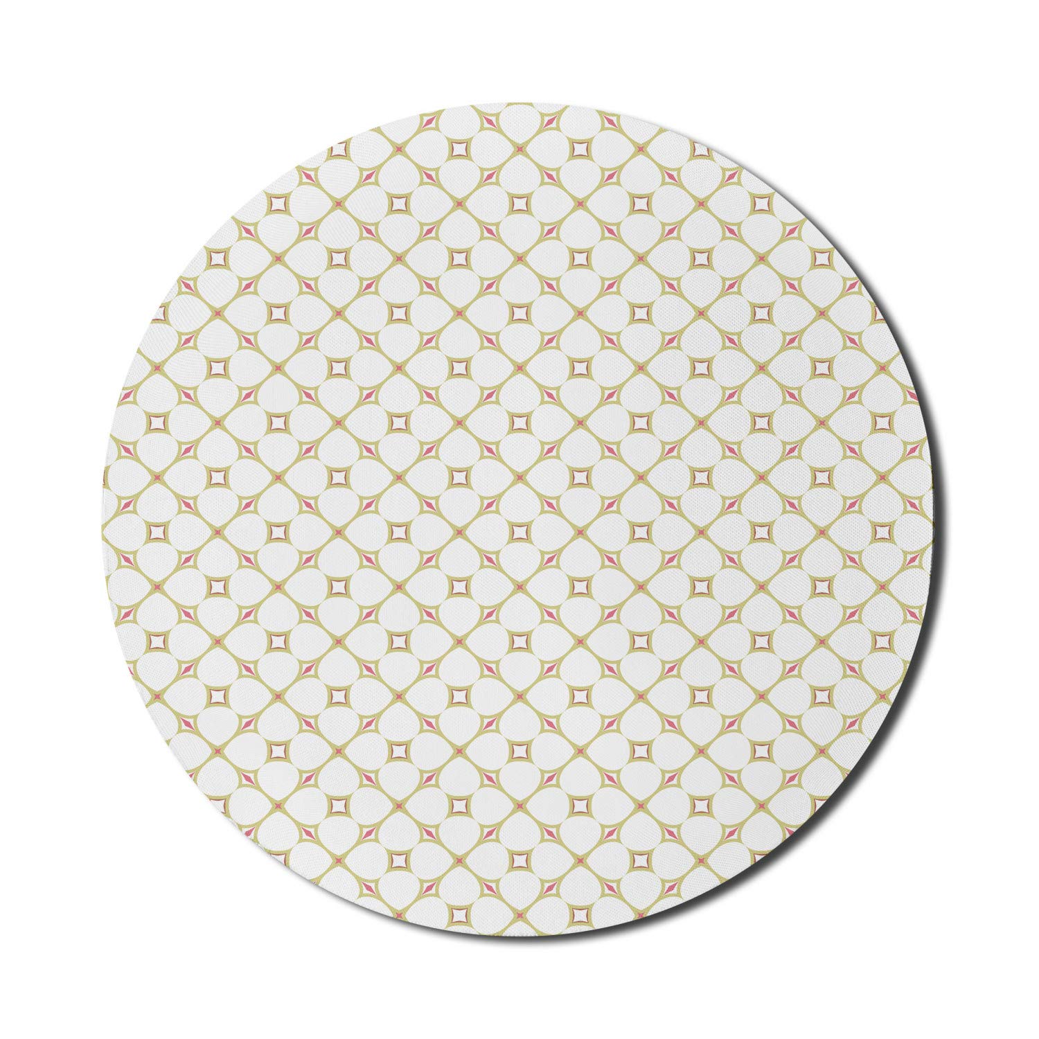 Ambesonne Modern Round Mouse Pad for Computers - Geometric Abstract Floral Design with Pink Rhombuses & Stars, Non-Slip Thick Rubber Gaming Mousepad (8 Inch, Multicolor) - Perfect for Office, Gaming & Home Workspace