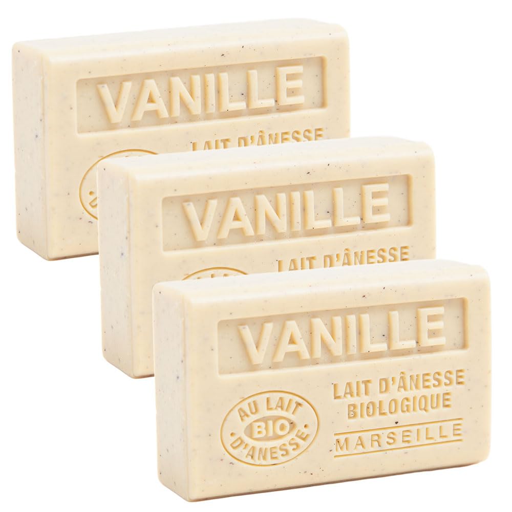 **Provence Marseille Soap - Organic Donkey Milk French Soap with Vanilla Scent - 3 Pack (60g Each) - Luxurious Skin Care for Dry & Sensitive Skin - Perfect for Gifts, Spa & Home Use**