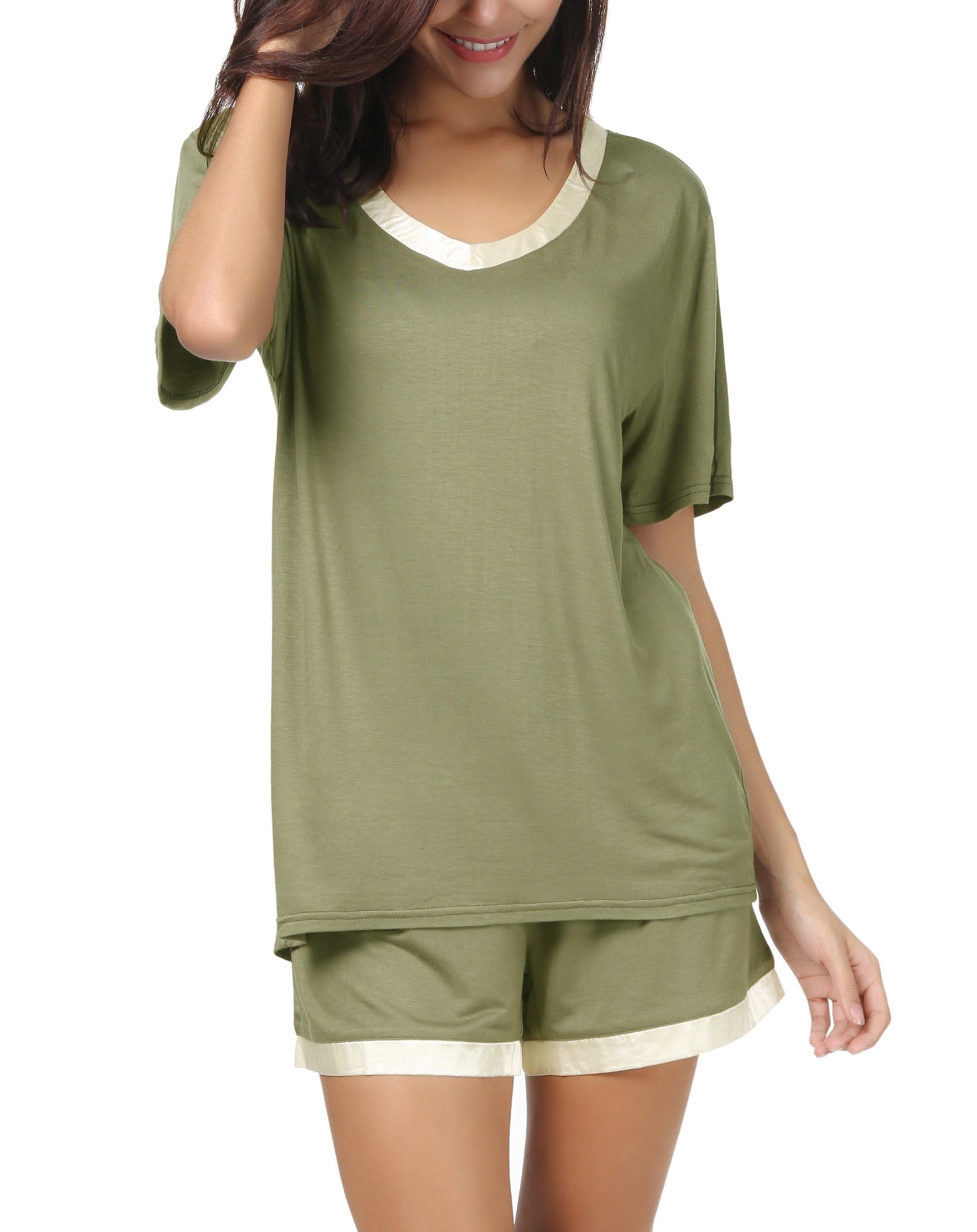 Invug Women's Short Sleeve V-Neck Pajama Set - Soft Sleepwear with Comfortable Shorts for Lounge & Nighttime Relaxation