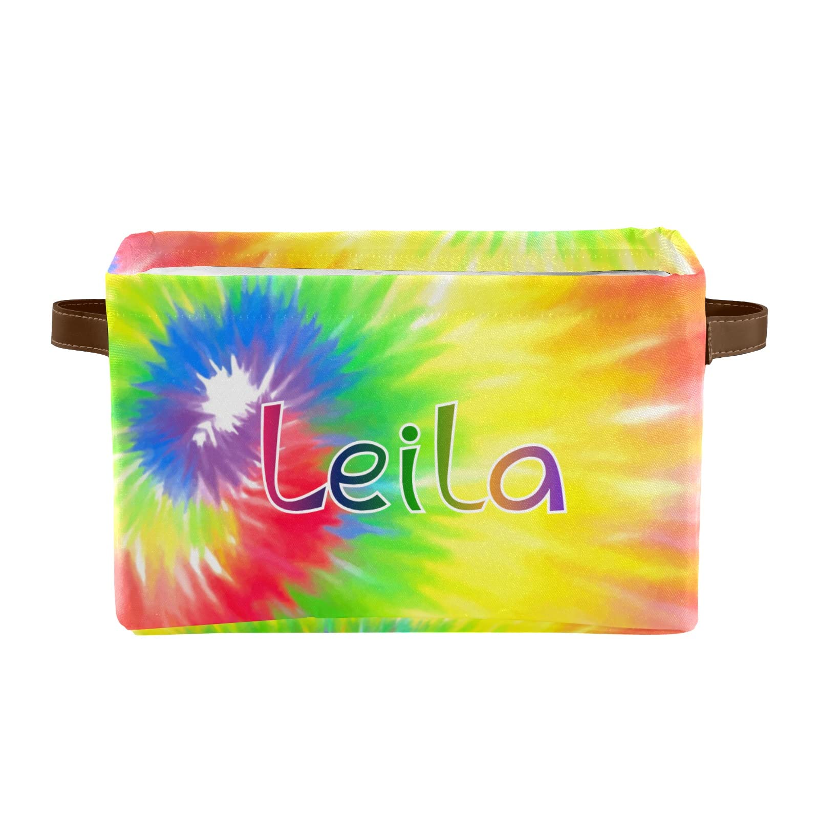 Custom Name Tie Dye Storage Bins with Handles - 2 Pack Colorful Abstract Painted Closet Organizers for Shelves, Bedroom & Kids Room Storage Solutions