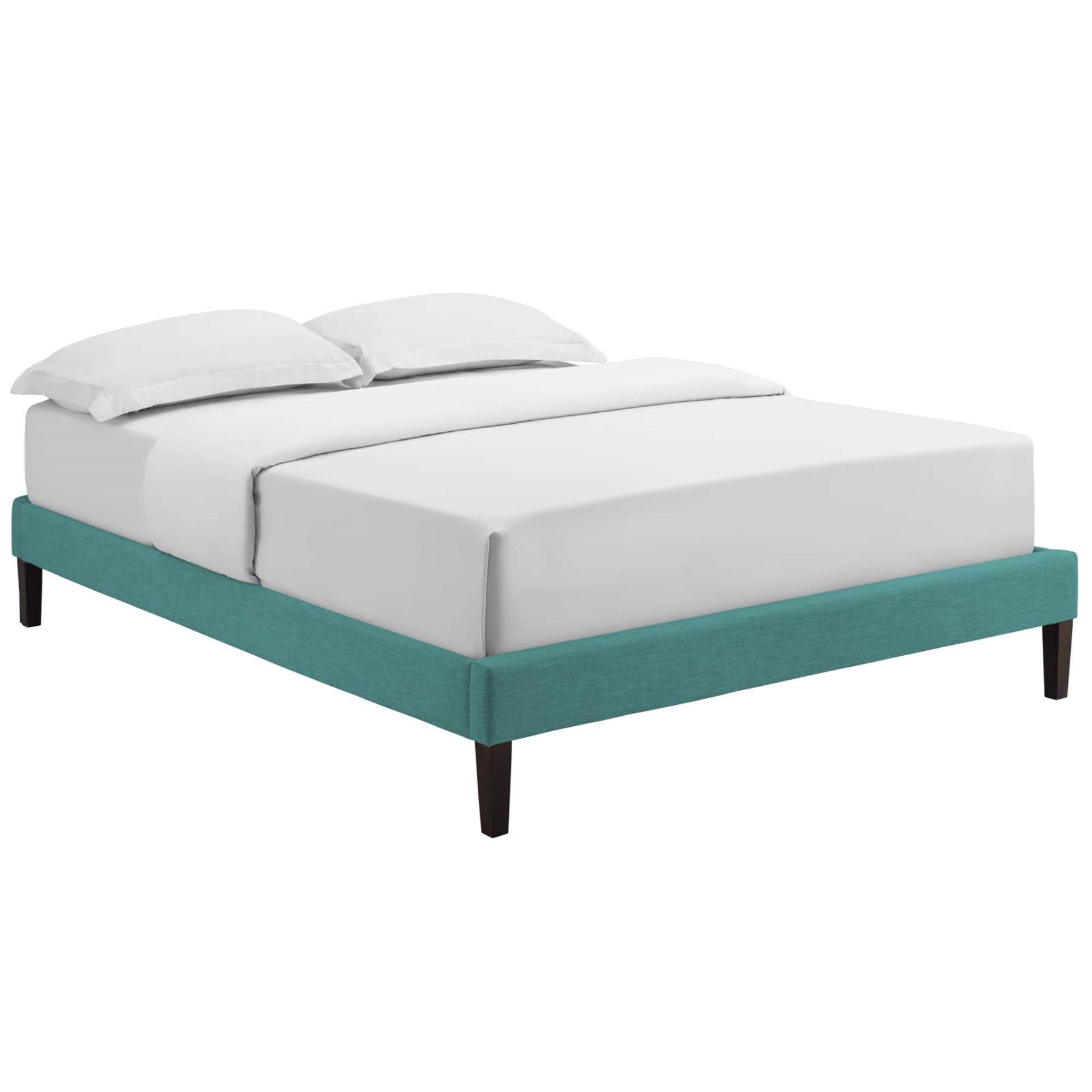 Ergode Tessie Solid Wood Platform Bed Frame with Polyester Upholstery - Queen Size Teal Bed with Tapered Legs, No Box Spring Needed | Modern Bedroom Furniture for Small Spaces & Guest Rooms