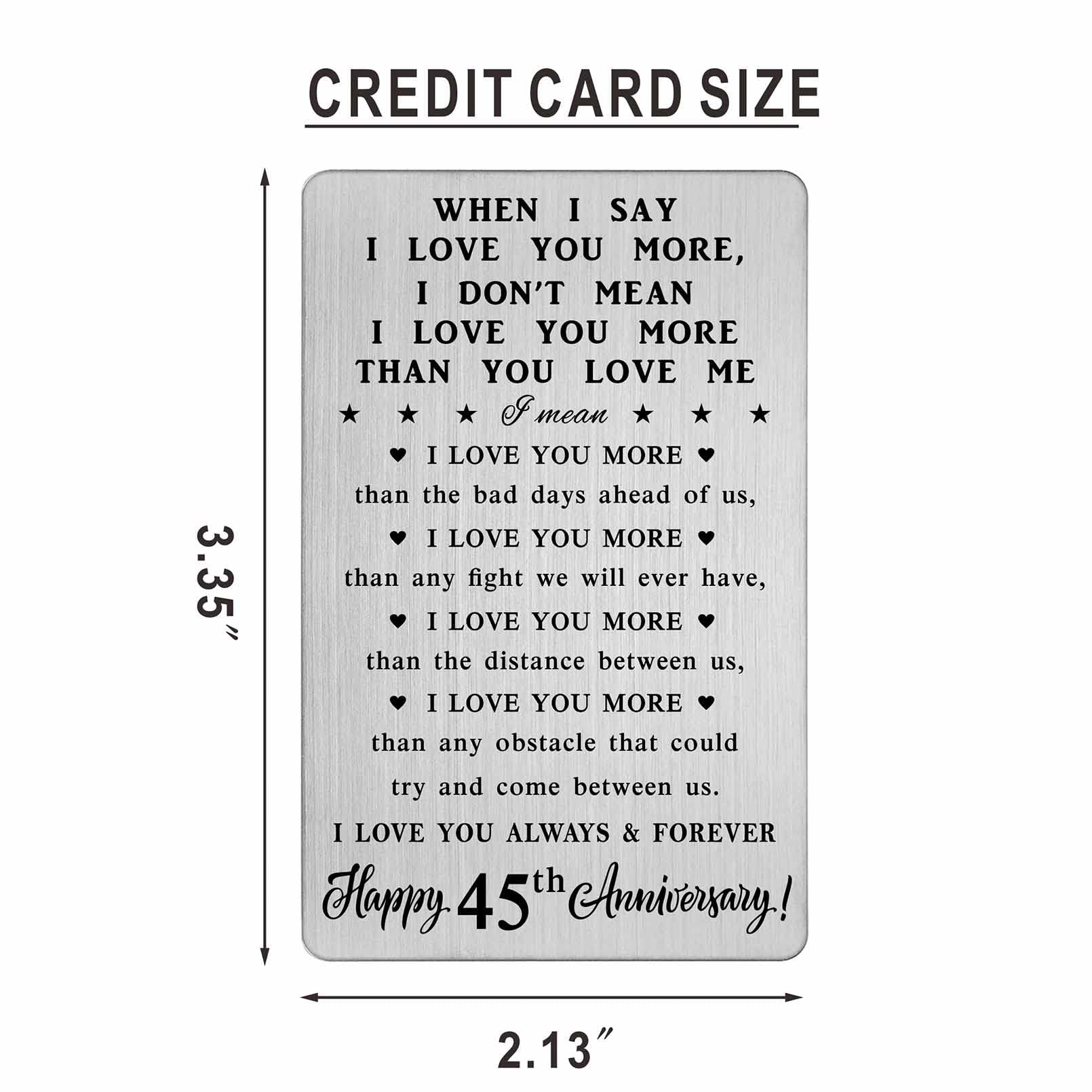 45th Anniversary Card for Men - Romantic Wallet Insert Gift for Husband | 45 Year Wedding Anniversary Keepsake - Perfect for Celebrating Milestone Anniversaries & Special Occasions