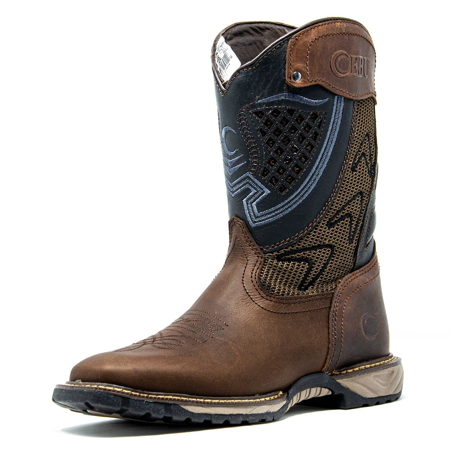 CEBU Men's Thunder Western Cowboy Boots - Square Toe Work Boots for Men, Durable Leather Cowboy Boots for Riding, Country Style Boots for Outdoor, Work & Rodeo