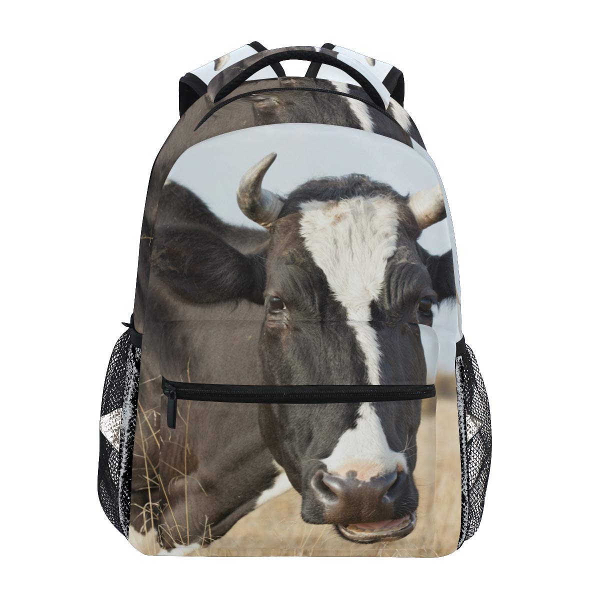 **Durable Canvas Cow Print Backpack for School, College, Travel & Hiking - Stylish Laptop Daypack for Women, Men & Teens - Perfect for Farm Visits, Outdoor Adventures & Casual Use**