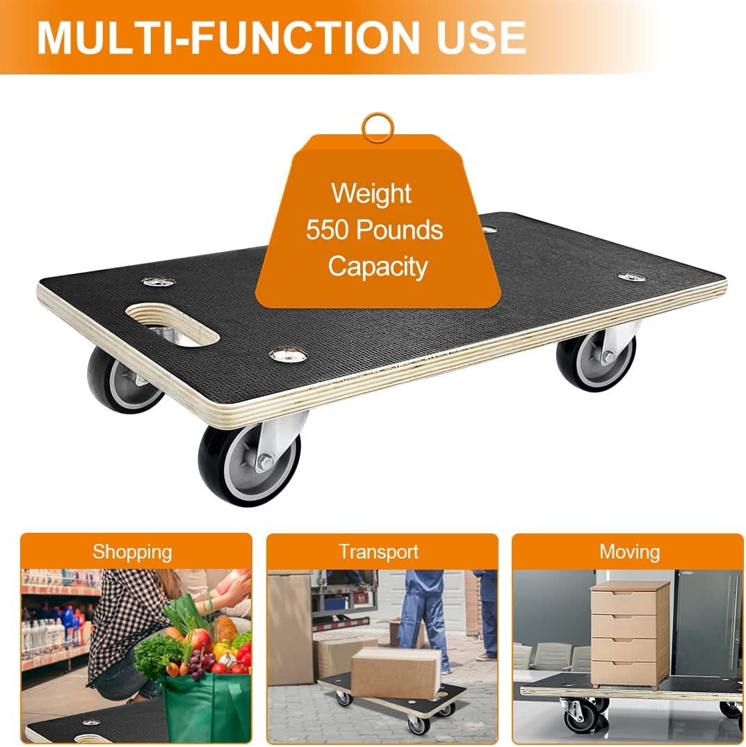 Heavy Duty 4-Wheel Furniture Dolly - 2200 lb Capacity, 2-Pack with Silent Wheels for Smooth Moving | Ideal for Furniture, Piano, Couch, Refrigerator & Appliances | Perfect for Home, Office & Warehouse Relocation