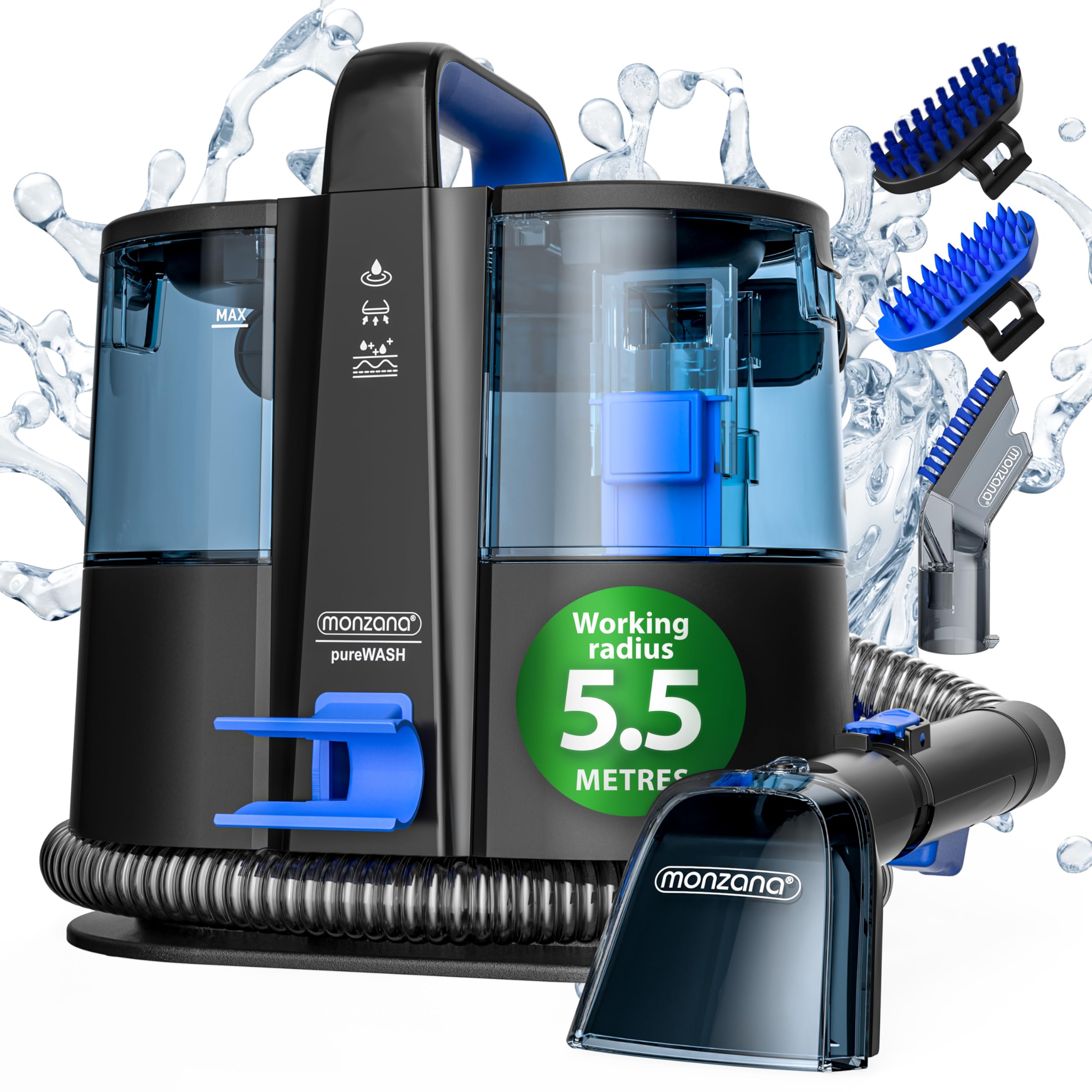 MONZANA® 400W SC4000 Powerful Upholstery & Carpet Cleaner with 2-in-1 Brush Attachment - 1500ml Large Tank Wet Vacuum for Deep Cleaning Sofas, Mattresses, Car Seats & Home Furniture | Lightweight 3.5kg Portable Design