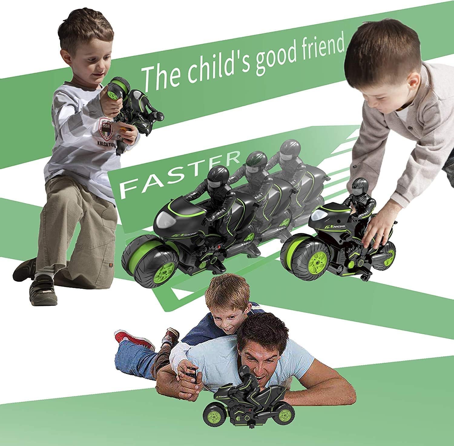 RC Motorcycle Toy - 360° Spinning Wheels Stunt Bike with 2WD High Speed & Drift Function - Remote Control Car for Kids Boys Girls - Perfect for Outdoor Play & Birthday Gifts (Green)