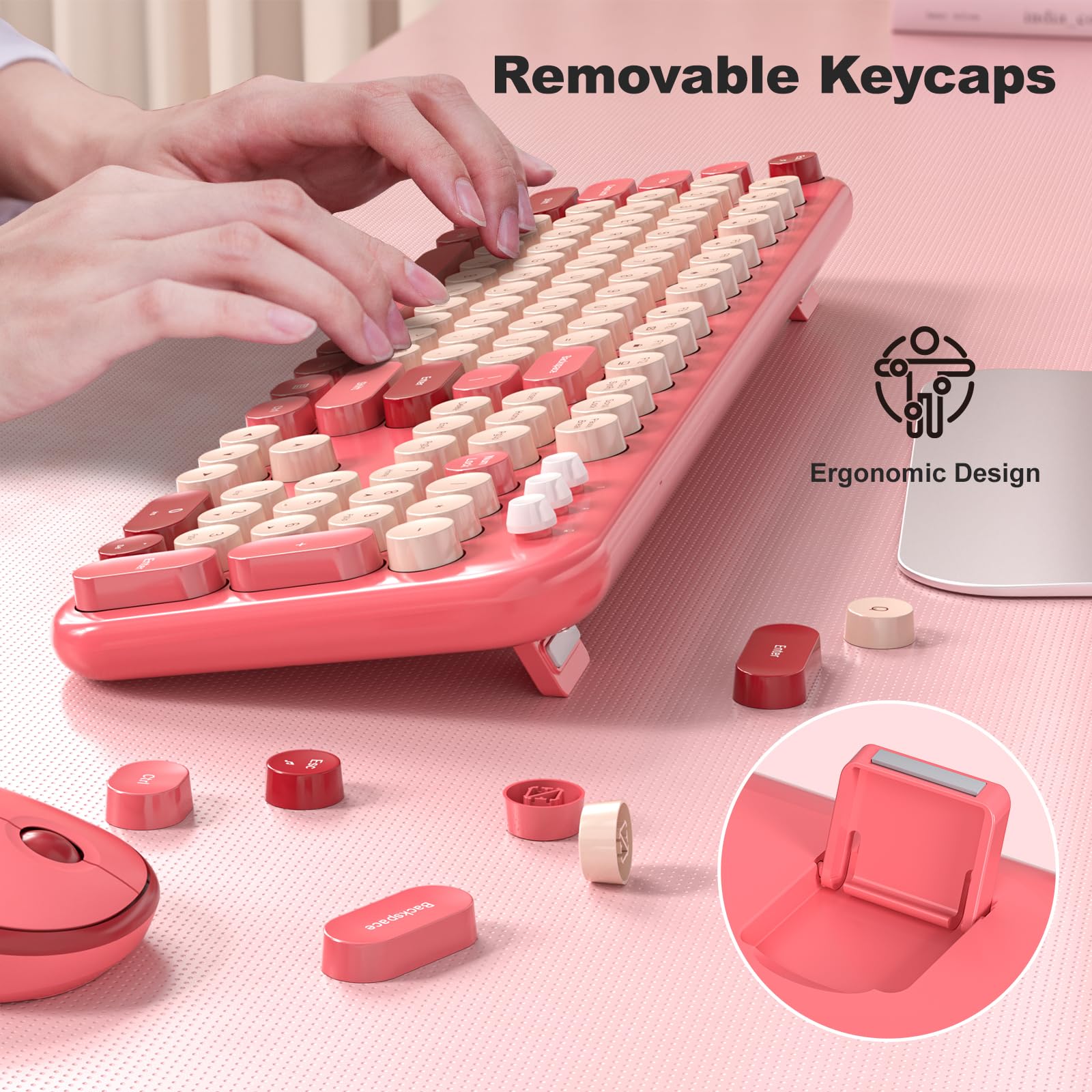 MOFII Retro Wireless Keyboard & Mouse Combo for PC/Laptop - Hot Pink