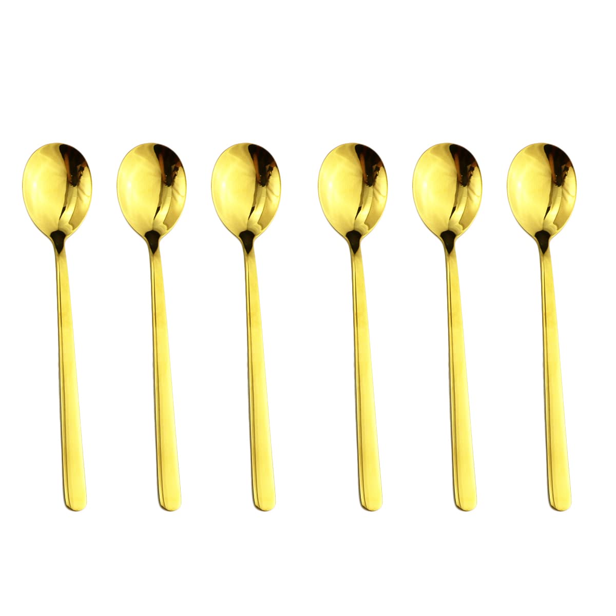 Premium 6-Piece Shiny Gold Dessert Spoons Set - Stainless Steel Soup & Dessert Spoons for Home, Kitchen & Restaurant Use - Elegant Silverware (7.67