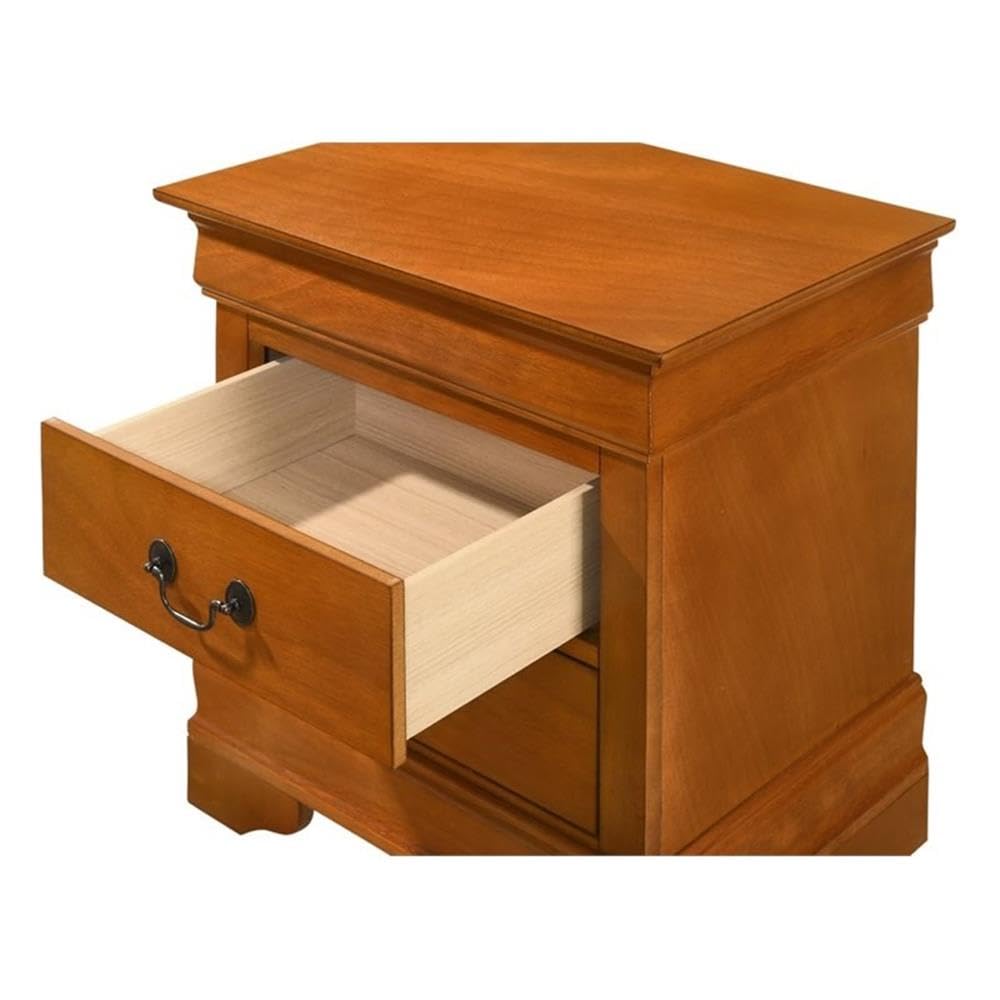 Glory Furniture Louis Phillipe 2 Drawer Oak Nightstand - Solid Wood Bedside Table for Bedroom, Living Room & Guest Room Decor